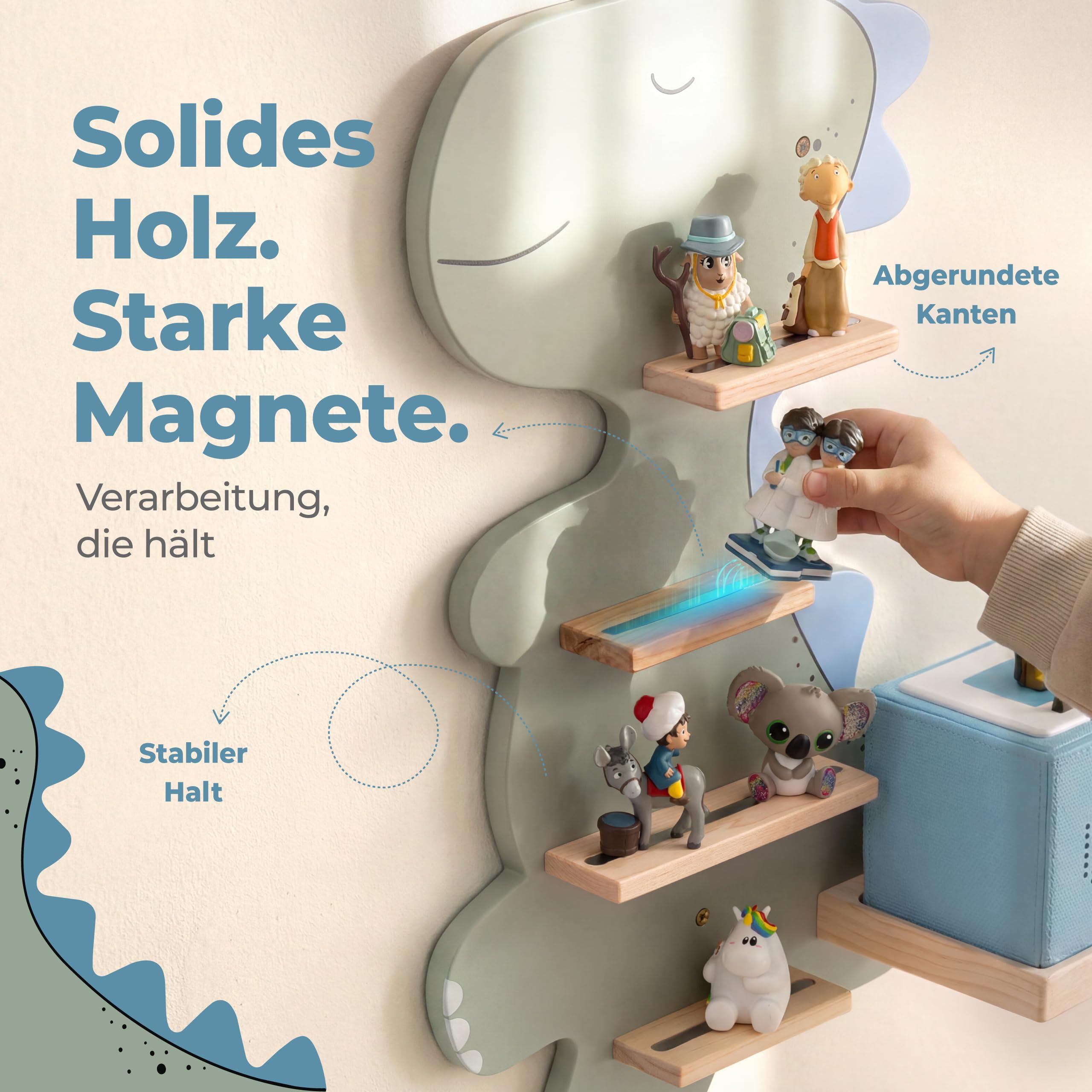 Little Goldie® Tonie Regal - für Tonie Figuren (magnetisch) und Box - Dino Motiv für Jungen und Mädchen - hängend - für Toniebox 1 und 2
