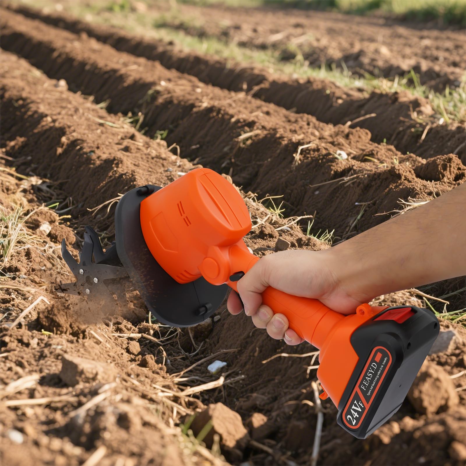 Schnurlose Mini Bodenfräse, Elektrische Gartenfräse Batteriebetrieben mit Stiel, Leichte Elektrische Handhackmaschine mit 1 Akku, Mini-Motorhacke, Garten Geräte, Akku Bodenhacke