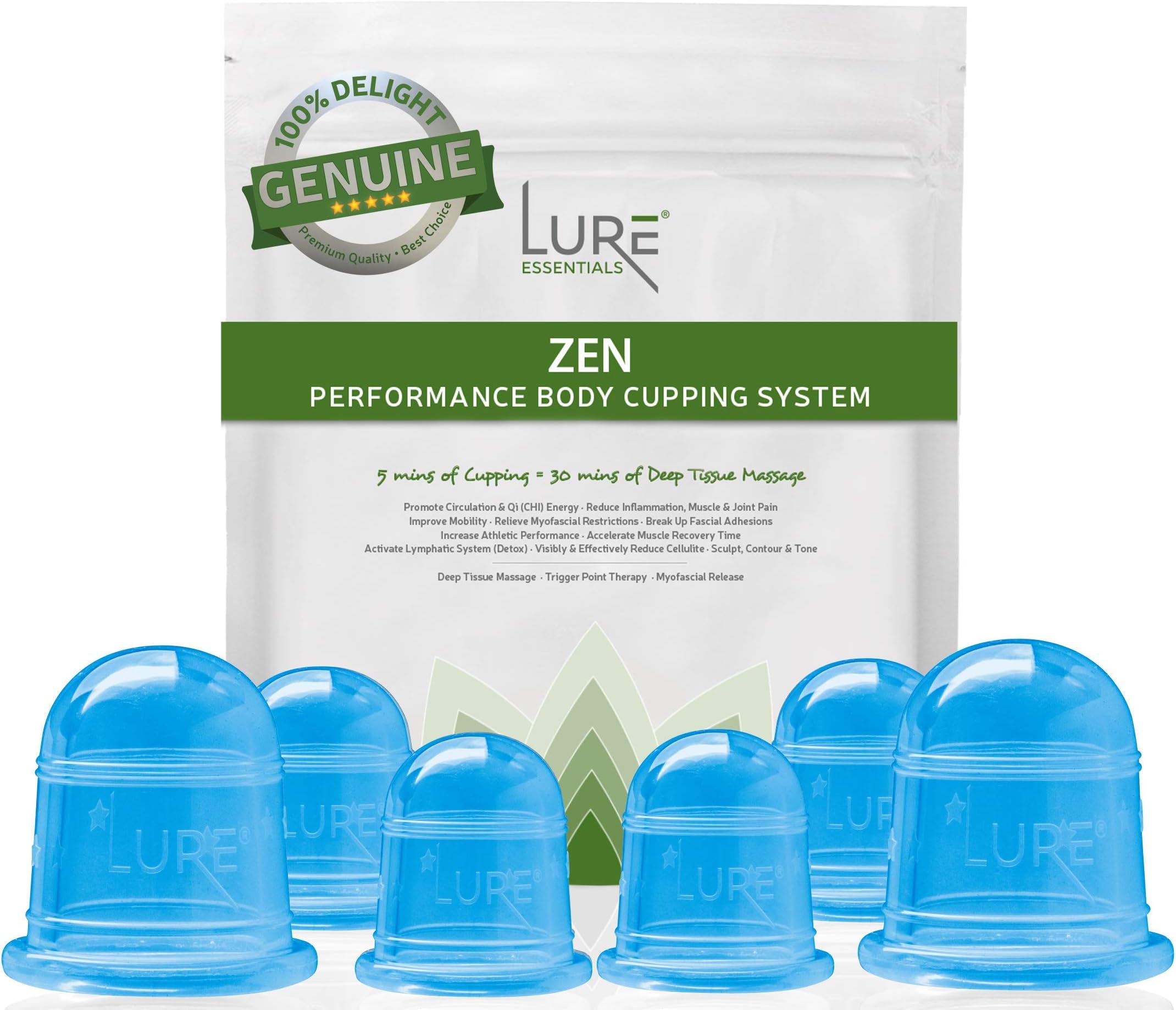 Cupping Therapy Set - Original Ergonomic and Pliable Silicone Cups for Full Body Massage, Cellulite, Stretchmarks - Best Gift and Quality (Set of 6 - Blue)