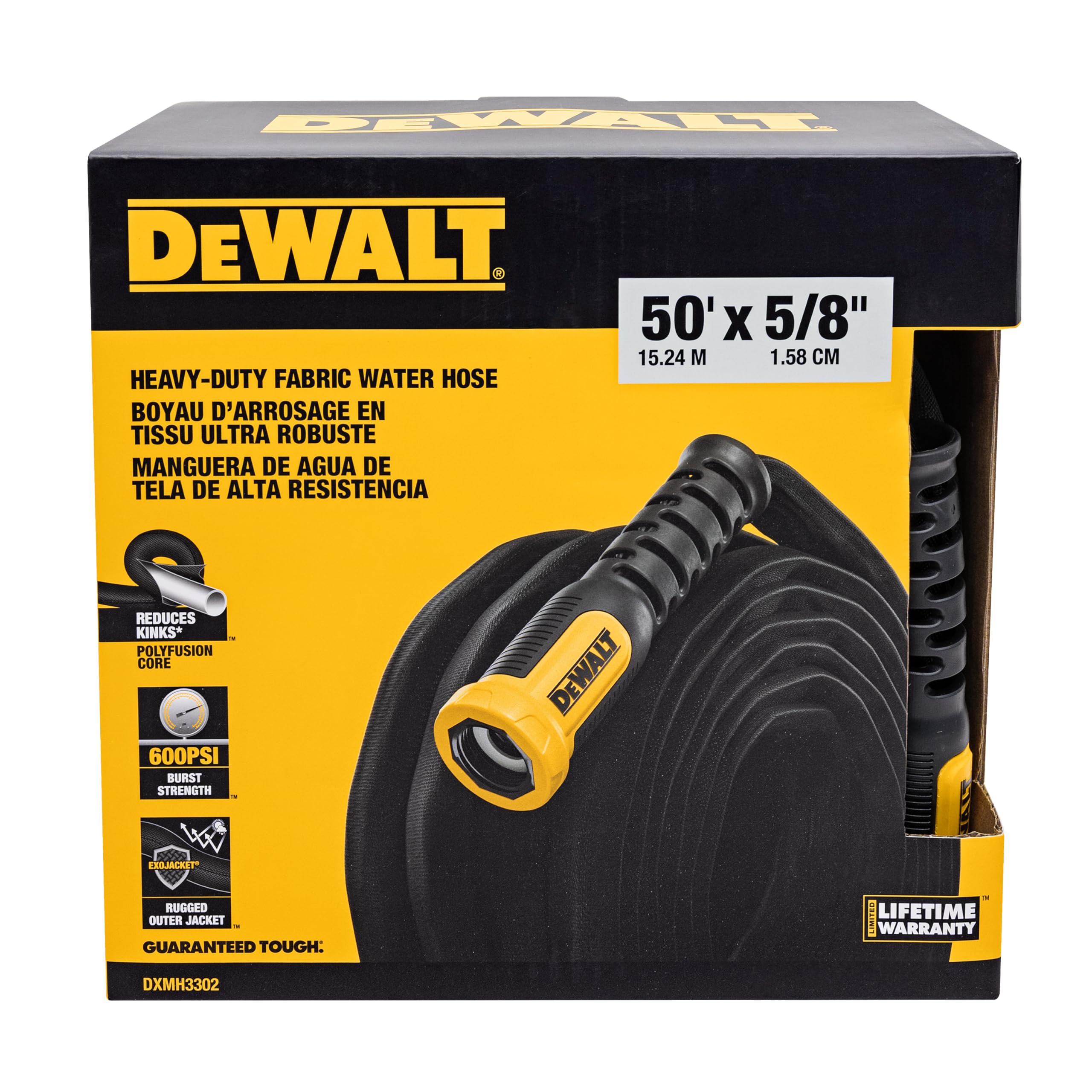 Dewalt Black, Yellow 50 Ft X 5/8 In Heavy-Duty Professional Grade Fabric Garden Hose - Dxmh3302