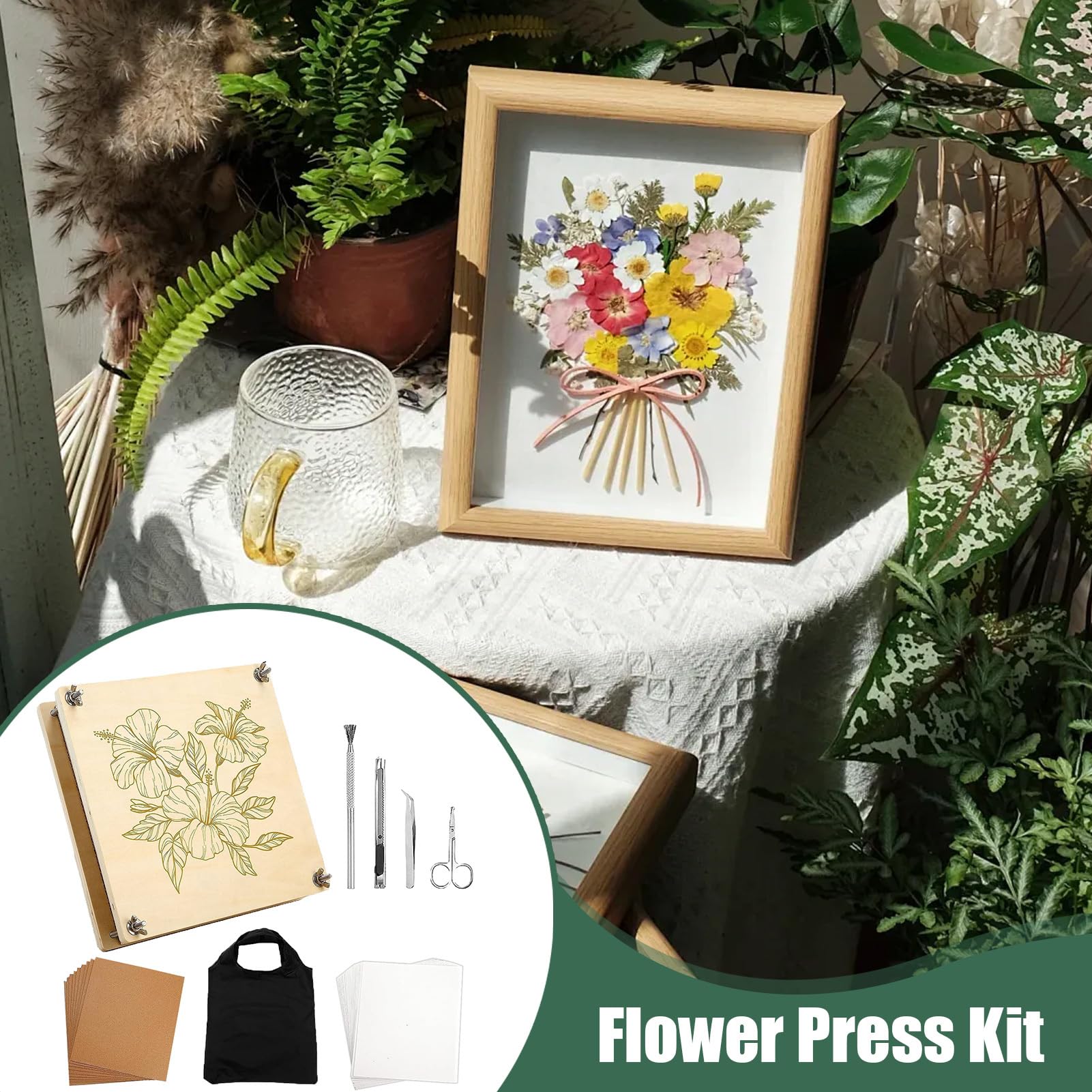 Genérico Kit de Flores Prensadas - Herramienta de Madera para Plantas Secas | Herramienta de Secado de 28x28 cm 10 Capas para Manualidades Adultos Niños Elaboración de Marcadores