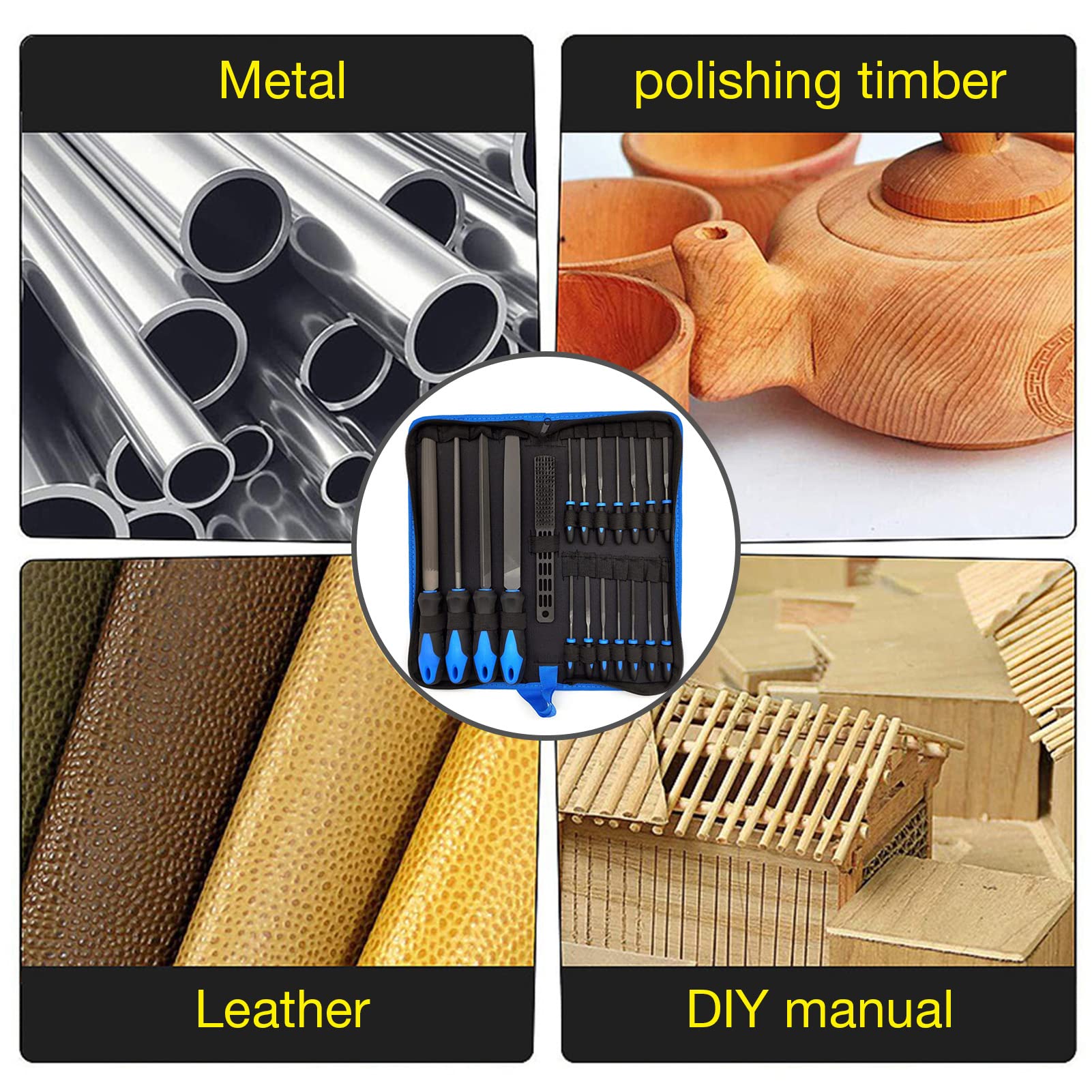 File - Lime Professionali Lime Metalliche 2 di Alta qualità con | Valigia | Grandi Lime Piatte, triangolari, Mezze Rotonde e Rotonde, perfette per Il