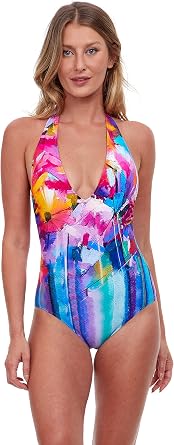 Gottex Womens Italian Summer Deep V Halter One Piece