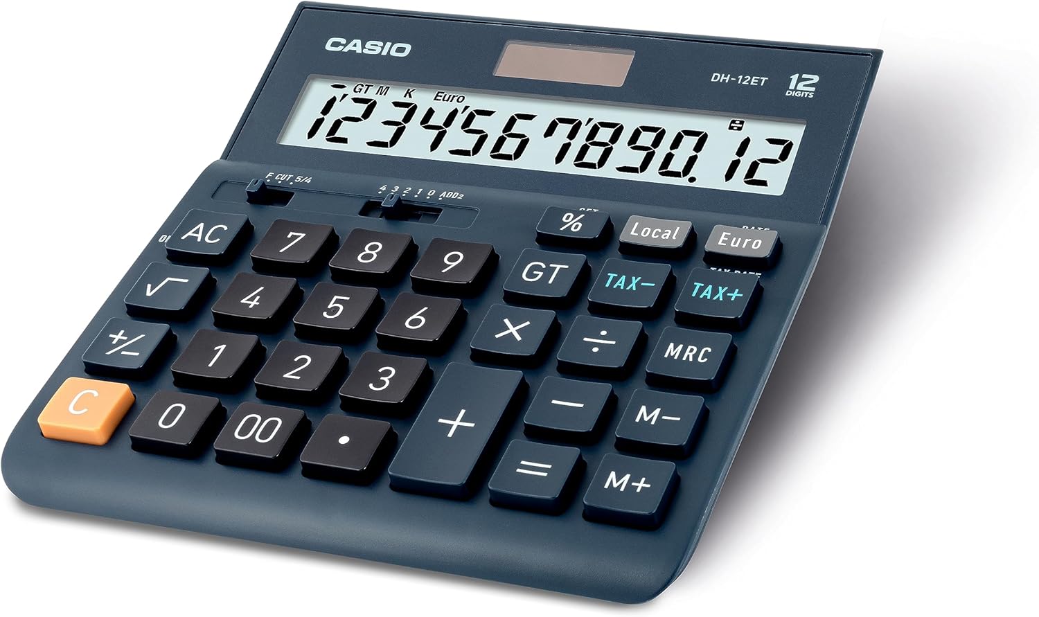 Хажуу тал view of Casio DH-12ET calculator showing dimensions