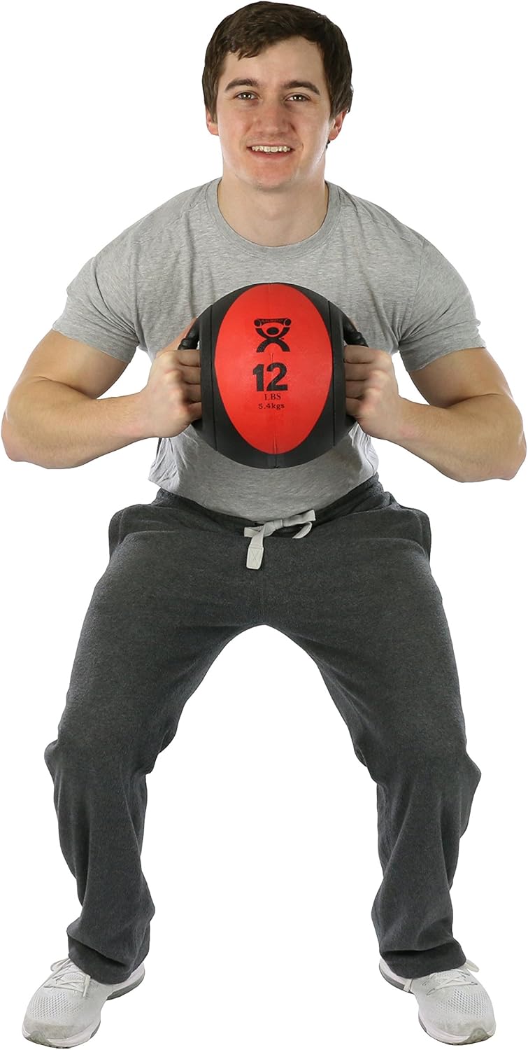 CanDo Dual-Handle Medicine Ball - 9" Diameter - Red - 12 lb