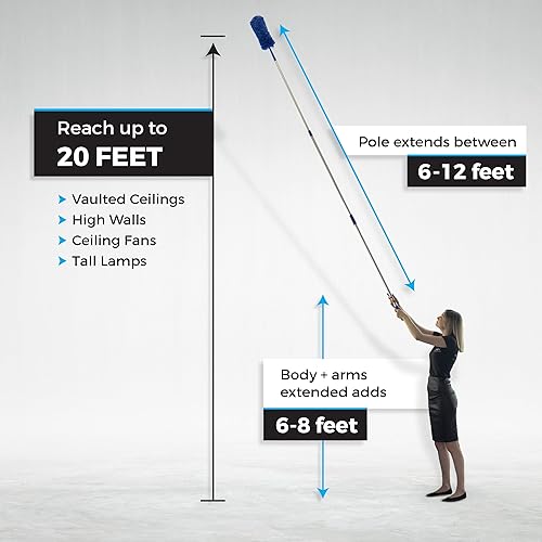 Miniatura 5 de Barra de extensión azul para techo con 18-20 pies de alcance de 3 etapas de aluminio telescópico – catedral, telaraña, microfibra, ventilador de