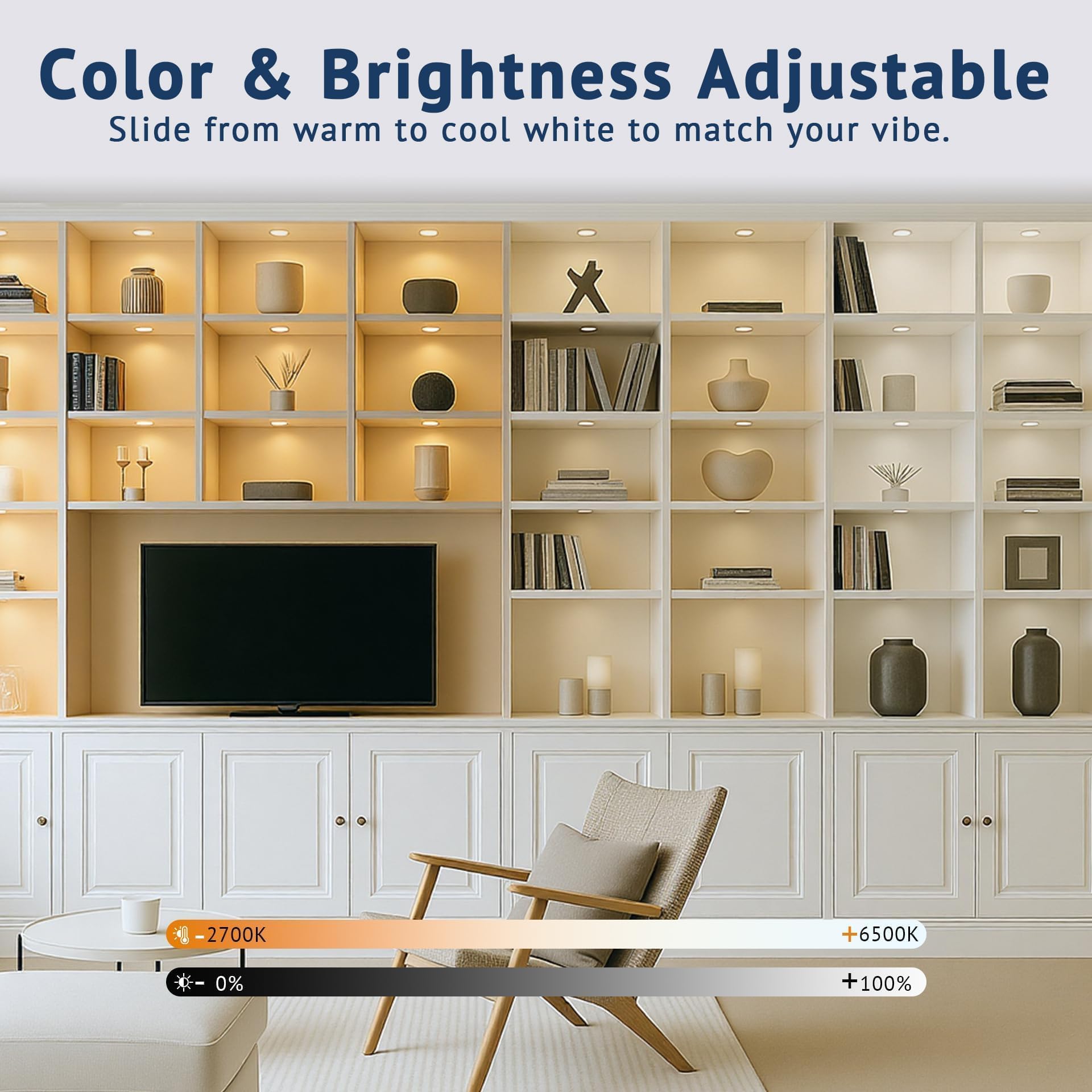 V4light Puck Smart Plug Lights, illuminazione sotto armadio per cucina, controllo app, voce e gesti, compatibile con Alexa e Google Home, luce dimmerabile calda a freddo, confezione da 4