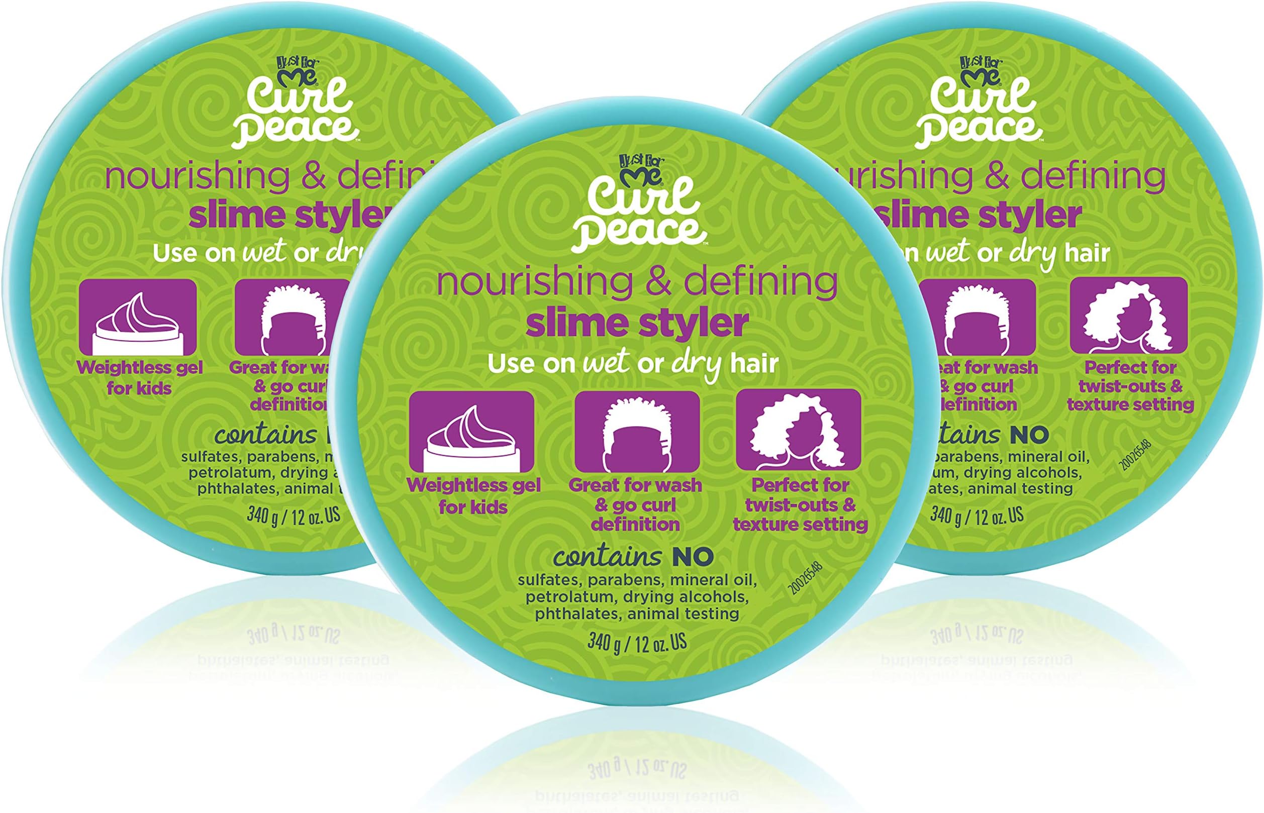 Just For Me Nourishing & Defining Slime Styler (3 Pack). Children’s weightless hair gel perfect for wash and go curl definition or texture setting. 12oz.