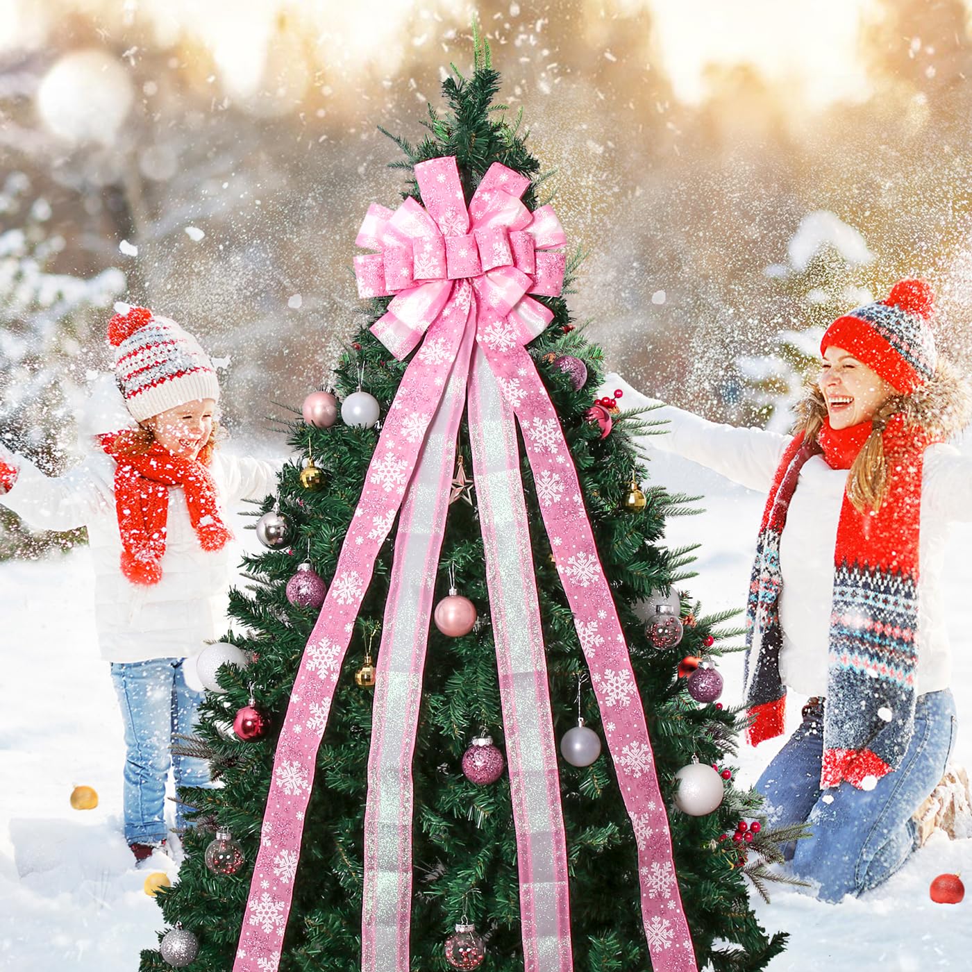 Puntale per albero di Natale, ghirlanda con fiocco verde, grande, verde, puntale per albero di Natale, in poliestere, regalo per Natale, vacanze, casa, matrimonio, Ringraziamento, decorazione per