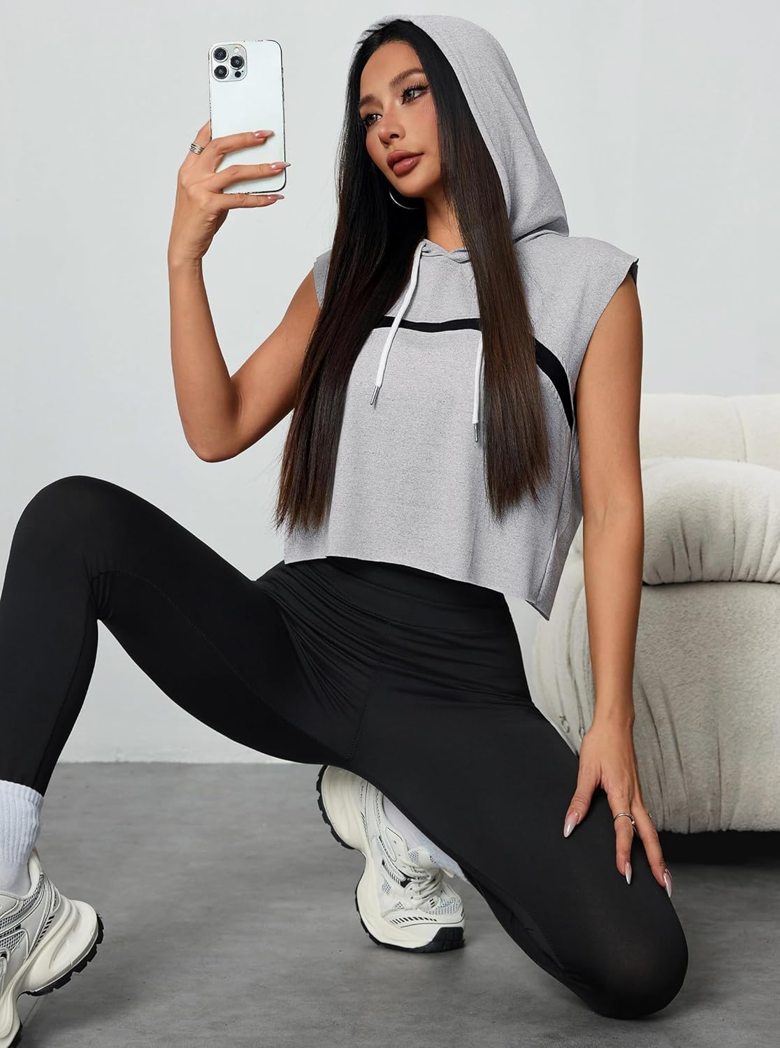 LilyCoco Womens Sleeveless Hoodie Cropped Tank Tops Activewear Criss Cross Shirt - Image 5