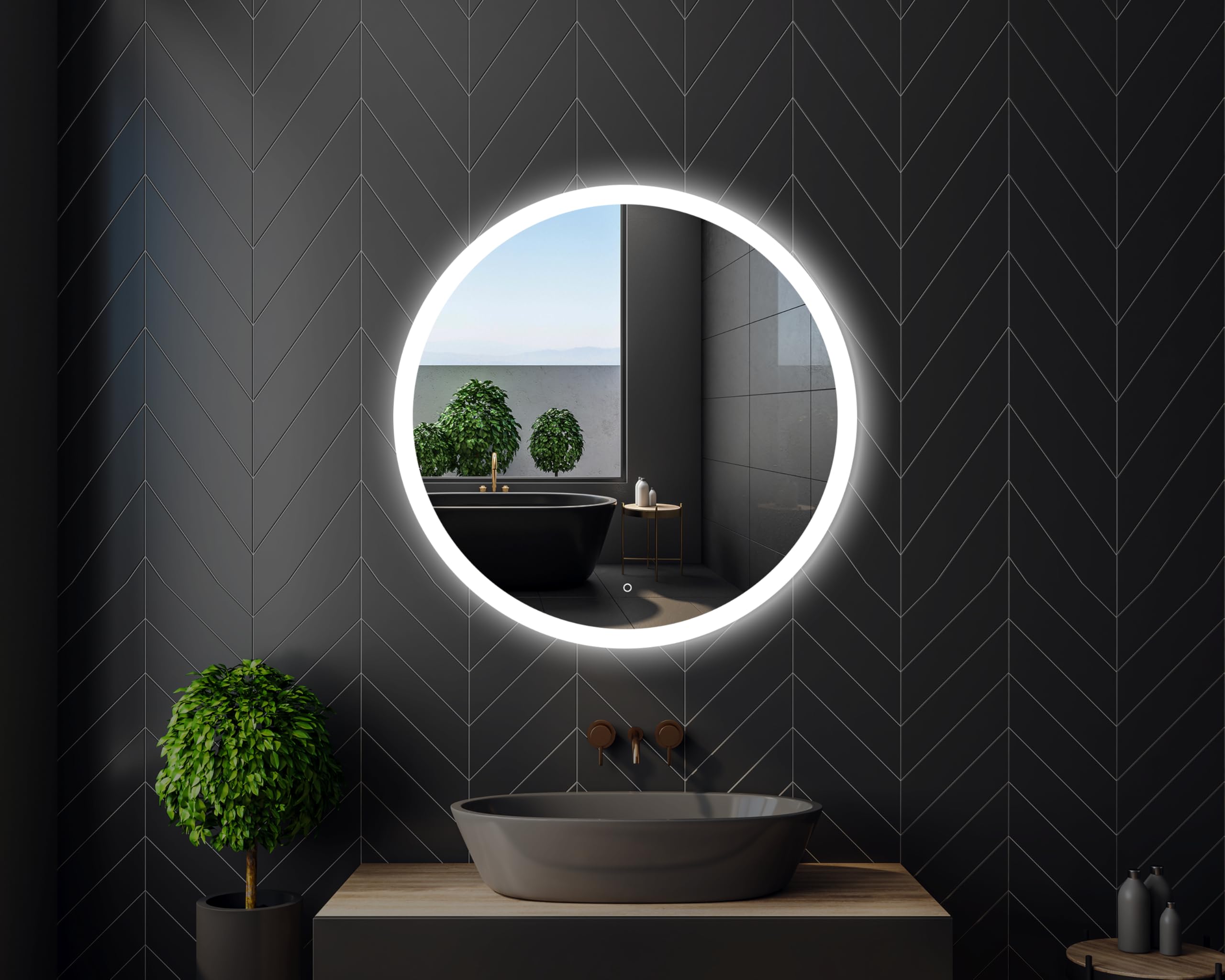 FANTASK LED Badspiegel mit Beleuchtung, 60cm runder Badezimmerspiegel Anti-Beschlag, Wandspiegel dimmbar mit Touch-Schalter & Memory-Funktion, LED-Spiegel Hängespiegel für Bad, Oval,60L x 60B cm FANTASK LED Badspiegel mit Beleuchtung, 60cm runder Badezimmerspiegel Anti-Beschlag, Wandspiegel dimmbar mit Touch-Schalter & Memory-Funktion, LED-Spiegel Hängespiegel für Bad, Oval,60L x 60B cm
