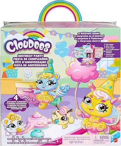 Miniatura 6 de Mattel Cloudees - Juego de fiesta de helado de cumpleaños para mascotas, juguetes temáticos de nube con masa moldeable y figuras ocultas sorpresa,