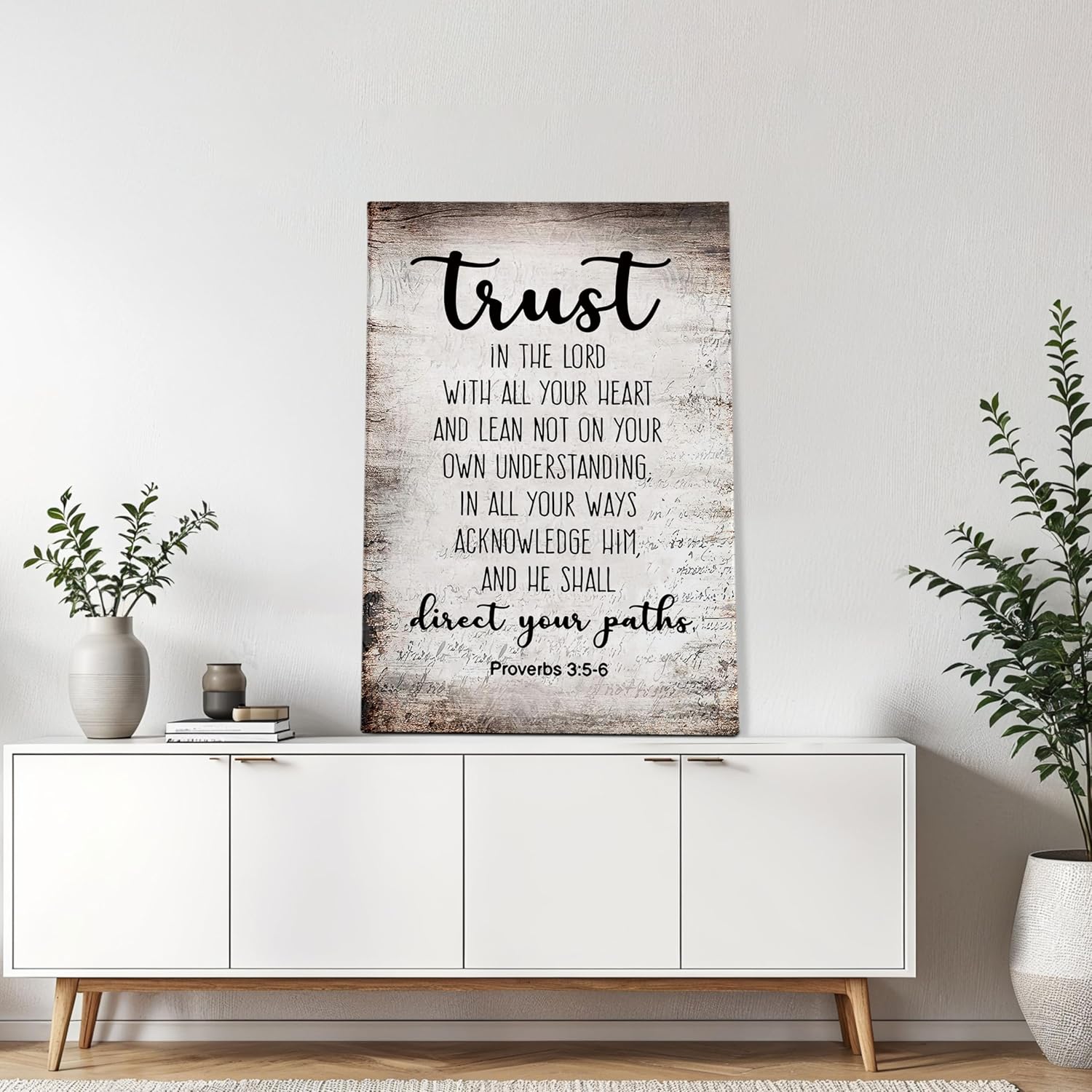 PHAMTE Proverbs 3 5-6 Trust In The Lord With All Your Heart Christian Wall Art, Bible Verse Scripture Wall Decor, Christian Religious Print Framed Canvas Wall Art Home Room Office Church Decor 24x36in