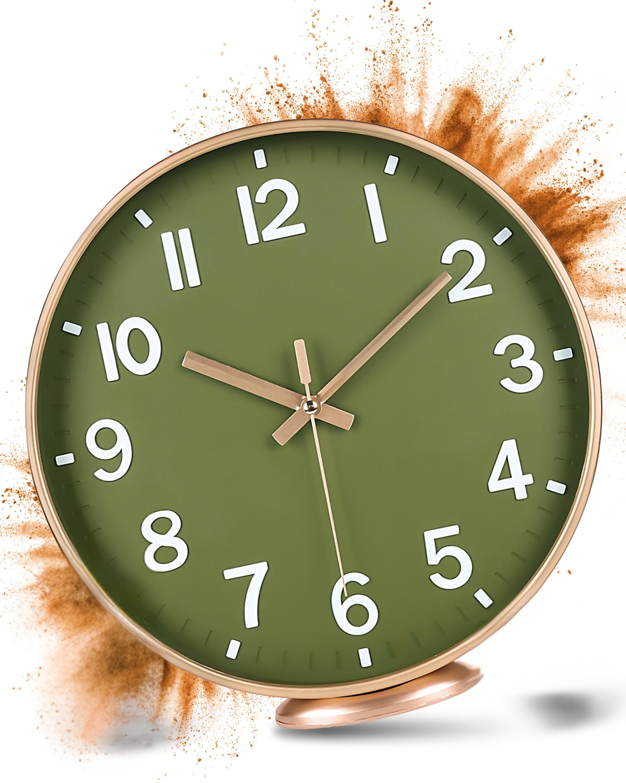 Horloge murale verte et or rose modèle 2 pour salon contemporain