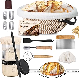 Sourdough Starter Kit,Banneton Bread Proofing Basket 10Inch Round,Sourdough Bread Baking Supplies With Starter Jar,Bread