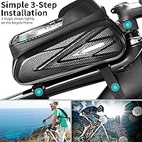 Vista 7 de OOKUU Bolsa de bicicleta para bicicleta, bolsa impermeable para bicicletas con marco frontal, bolsa de montaje para teléfono de bicicleta de tubo