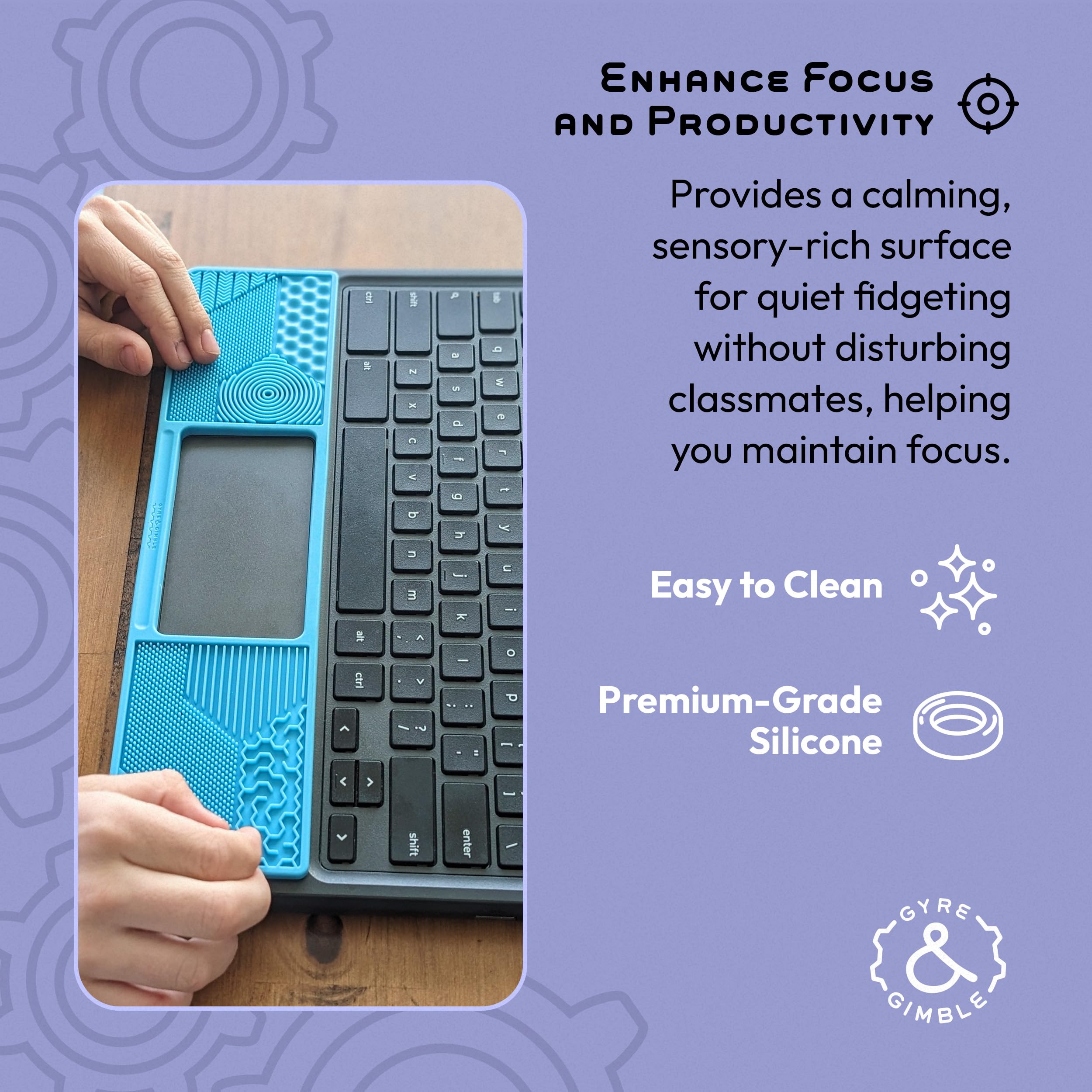 Student Chromebook? Gidget: Silicone Sensory Mat/Palm Rest Compatible with Most Student Chromebook? Models – Textured Fidget Pad for Discreet Focus and Comfort – by Gyre & Gimble