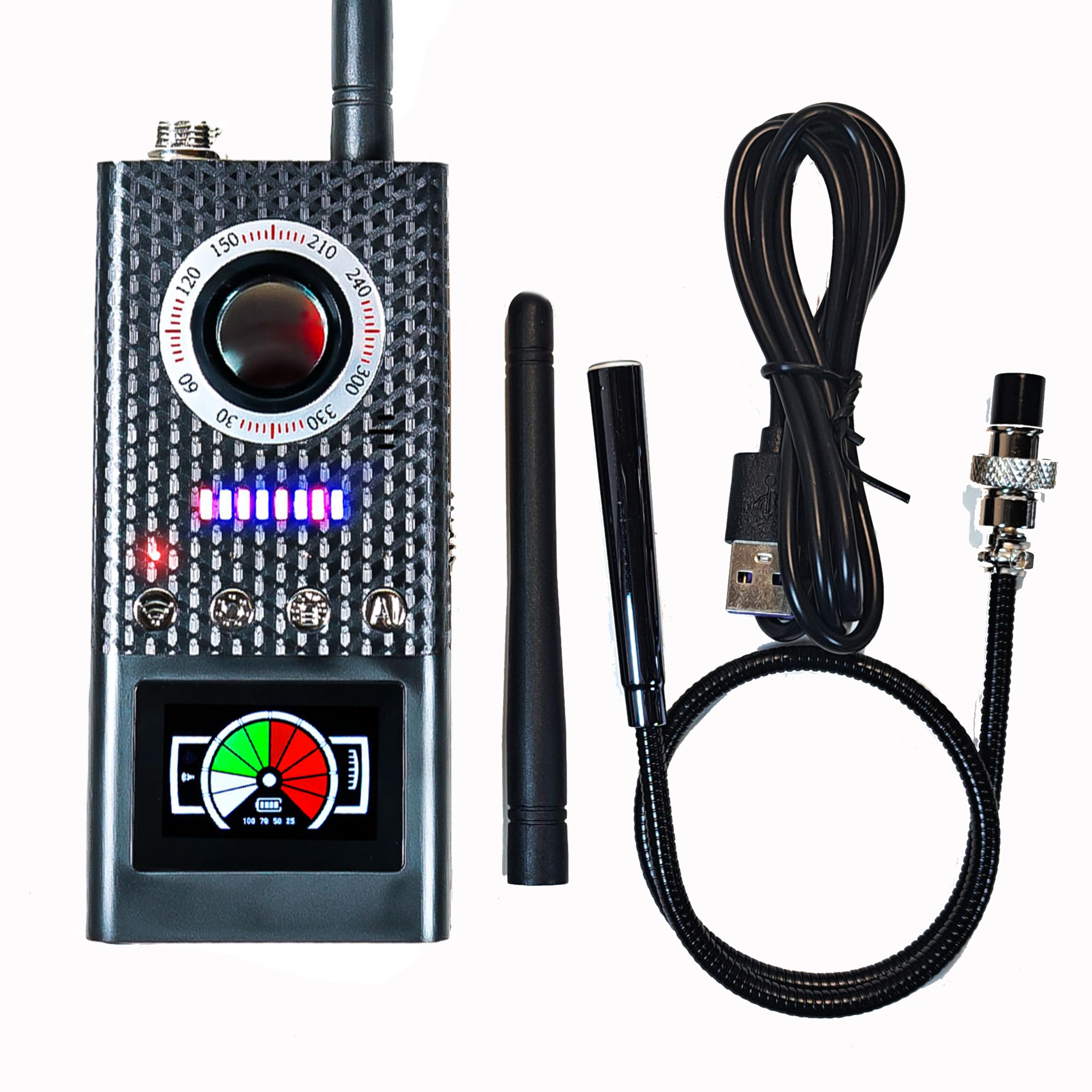 Rilevatore di microspie e di Segnali GSM GPS EMF Telecamere Nascoste per Privacy e Sicurezza localizzatori GPS Auto, scanner controllo Casa e Ufficio sistema AI integrato intelligente