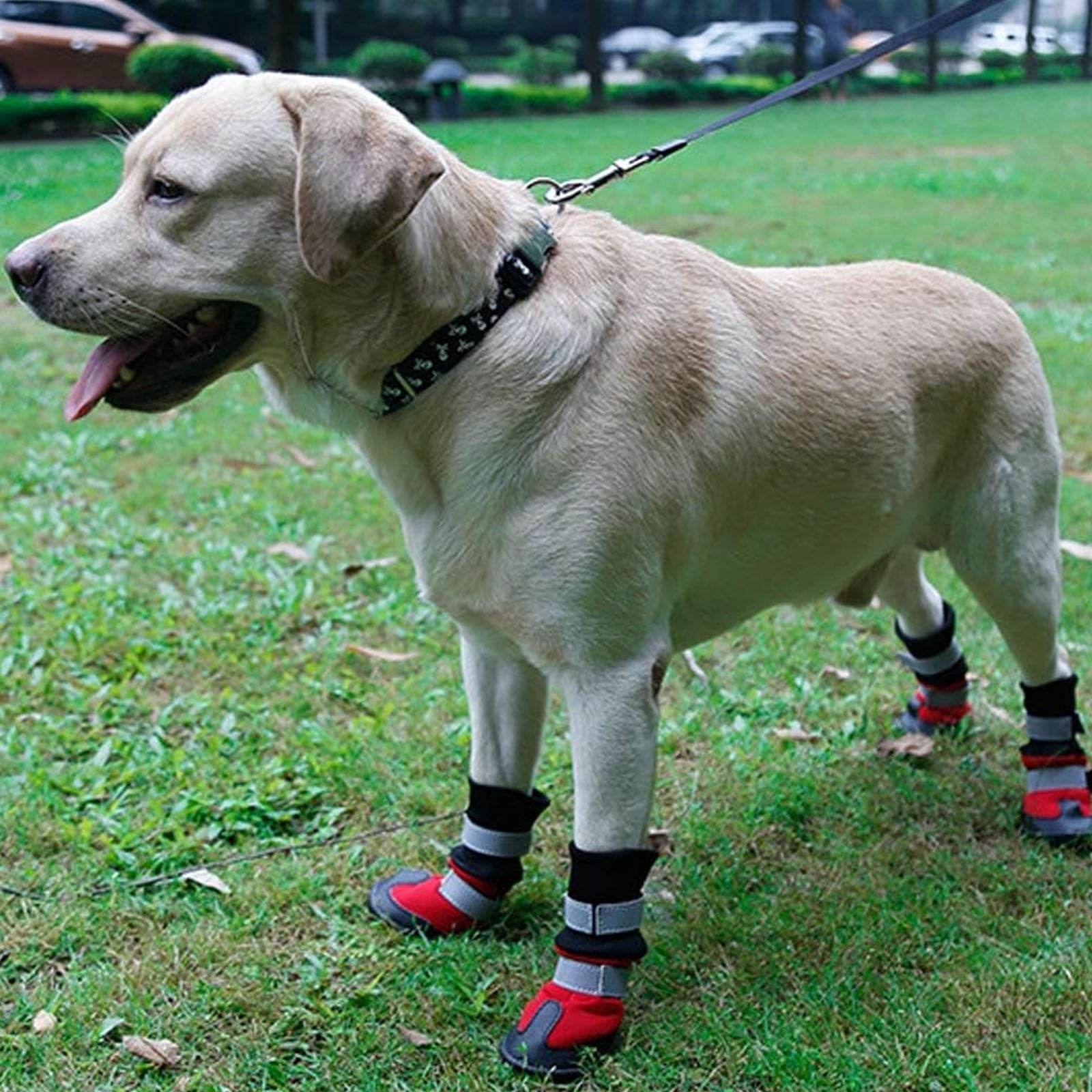 Lot De 4 Chaussures pour Chiens (Petits, Moyens Et Grands), Bottes De Protection Chaudes pour Animaux De Compagnie avec Sangle Réglable Et Réfléchissante,Noir,L