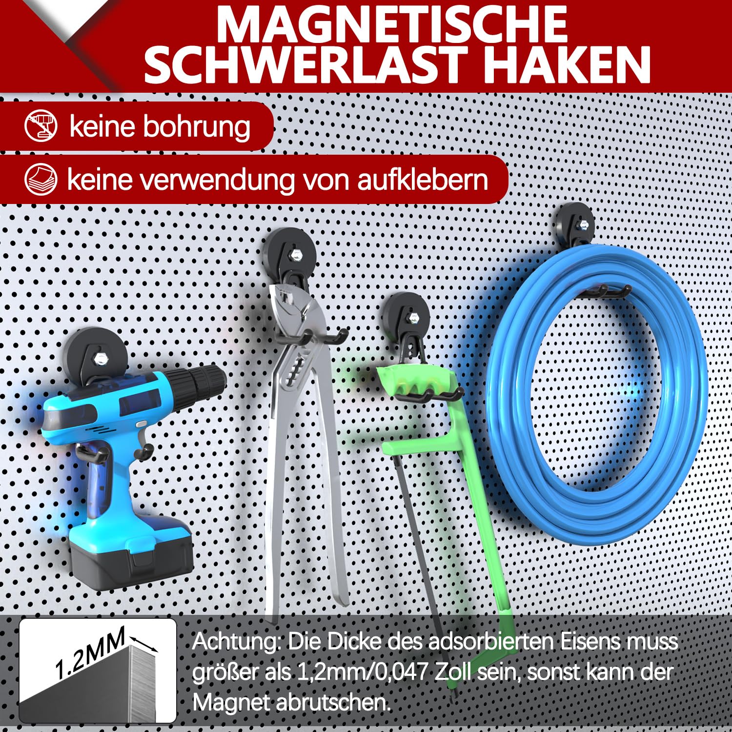 Wukong Grote magneethaken, wandhaak voor garage, geen boren nodig, met Wukong Grote magneethaken, wandhaak voor garage, geen boren nodig, met