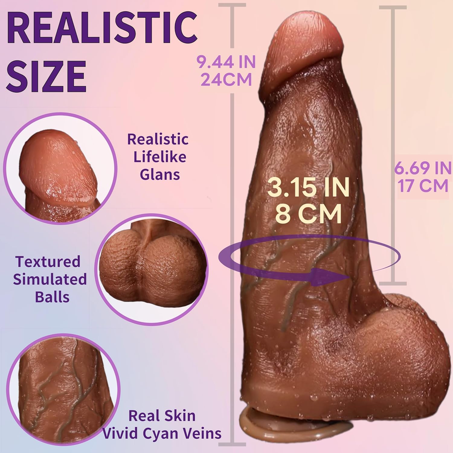 Thrusting 3.15'' Diameter Huge Thick Dildo Vibrator Remote Control Adult Sex Toys for Women Realistic Silicone Penis 3 Quick Rotation & 9 Vibration with Suction Cup Anal G Spot Dildo