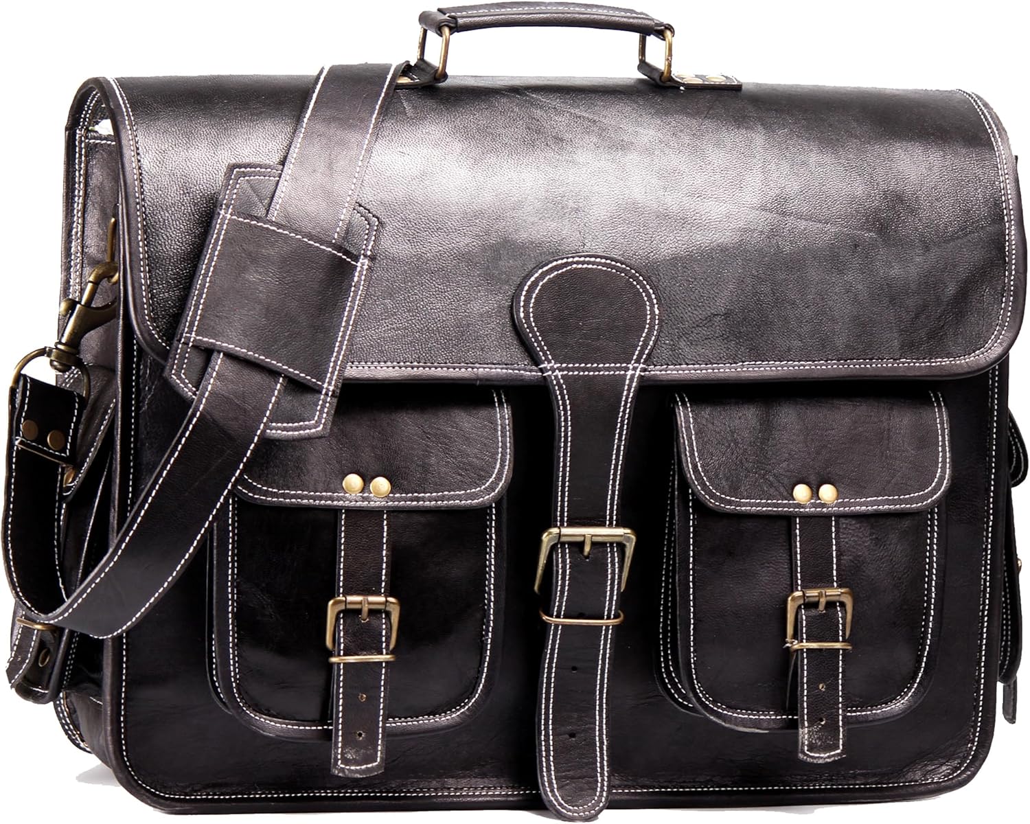 18 Inch Genuine Leather Vintage Messenger Bag - Briefcase Style for Men