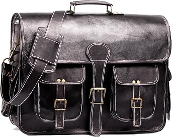 18 Inch Genuine Leather Vintage Messenger Bag - Briefcase Style for Men