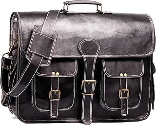18 Inches Leather laptop bag for men and women | Black Genuine leather briefcase bag for men Vintage Look Handmade leather messenger bag for men 17 inch Laptop fits Perfectly Unique and Classy