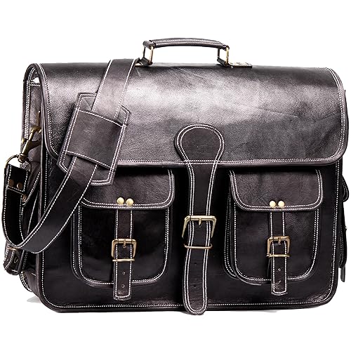 18 Inch Genuine Leather Vintage Messenger Bag - Briefcase Style for Men
