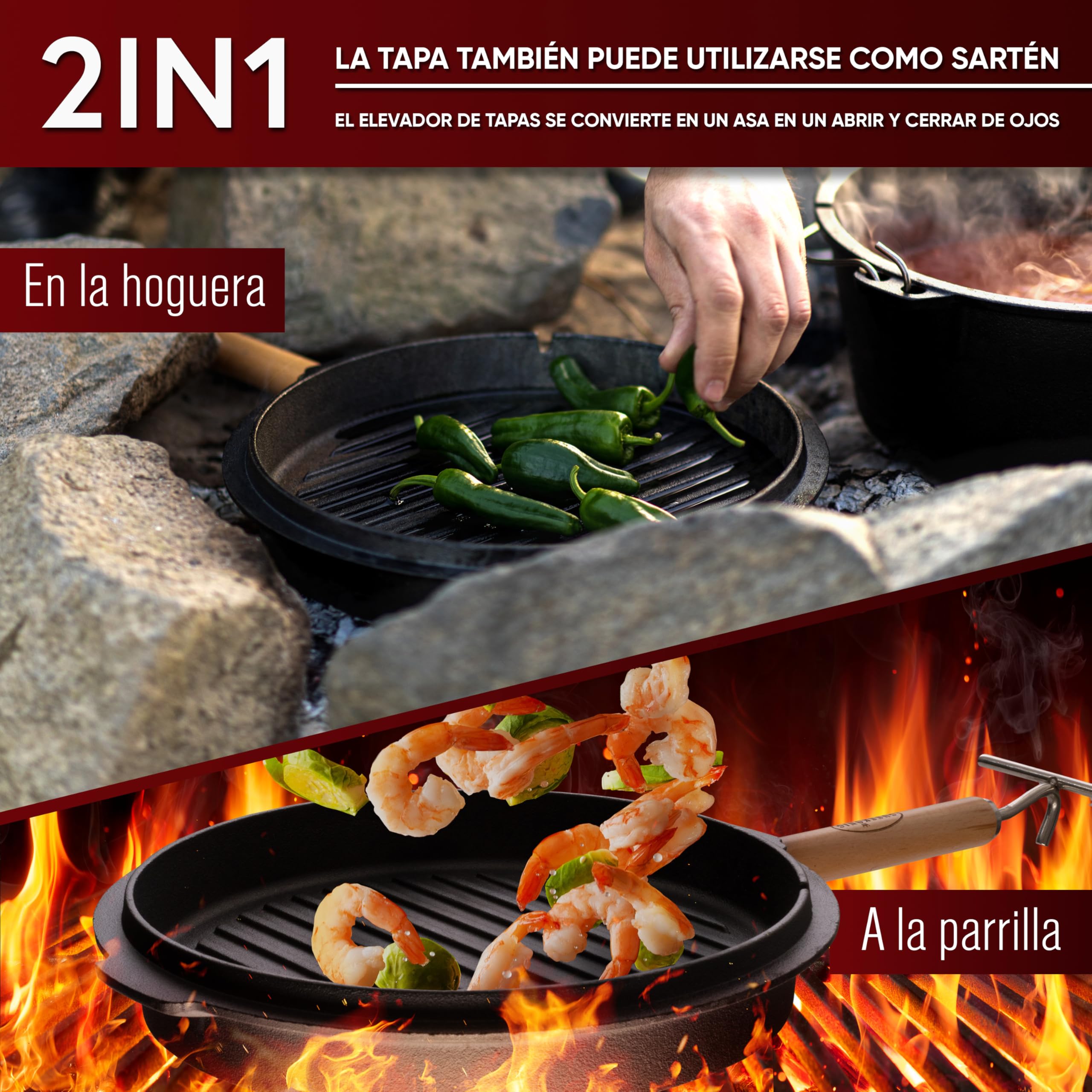GUSSKÖNIG dutch oven Cocotte Fonte Barbecue - Cocotte Émaillée 7L avec Pieds - Chaudron en fonte - Double Fonction - Marmite fonte-Marmite feu de bois, Inclus : Brosse & Livre de Recettes[3-5 Pers.]