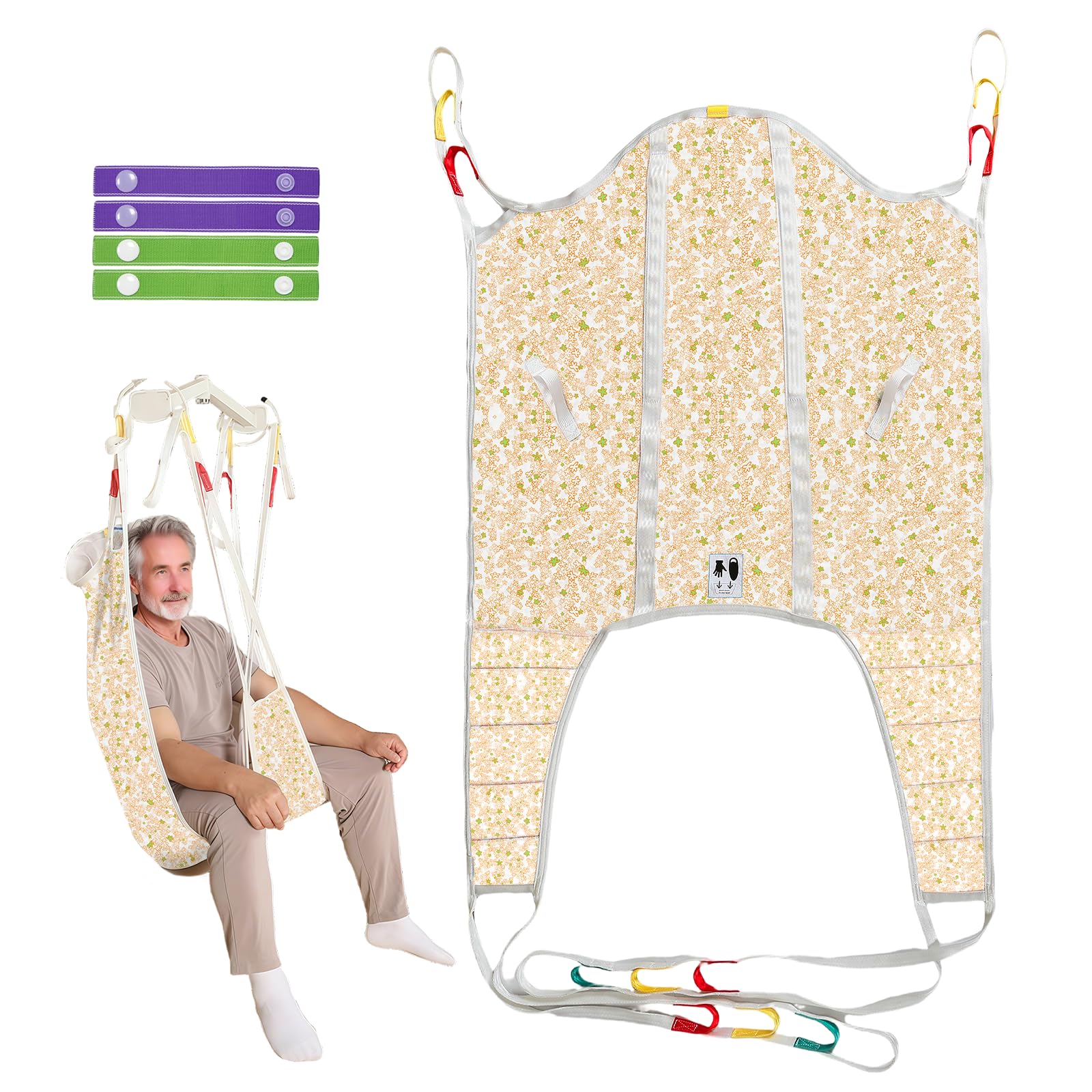 Patientenlift-Gurt mit geteilten Beinen und Kopfstütze, gepolsterter U-Hebegurt zum Transfer & Heben in Krankenhaus, Pflegeheim & Zuhause – Tragfähigkeit 500 lbs (Farbe Warm Blossom, Mittel)