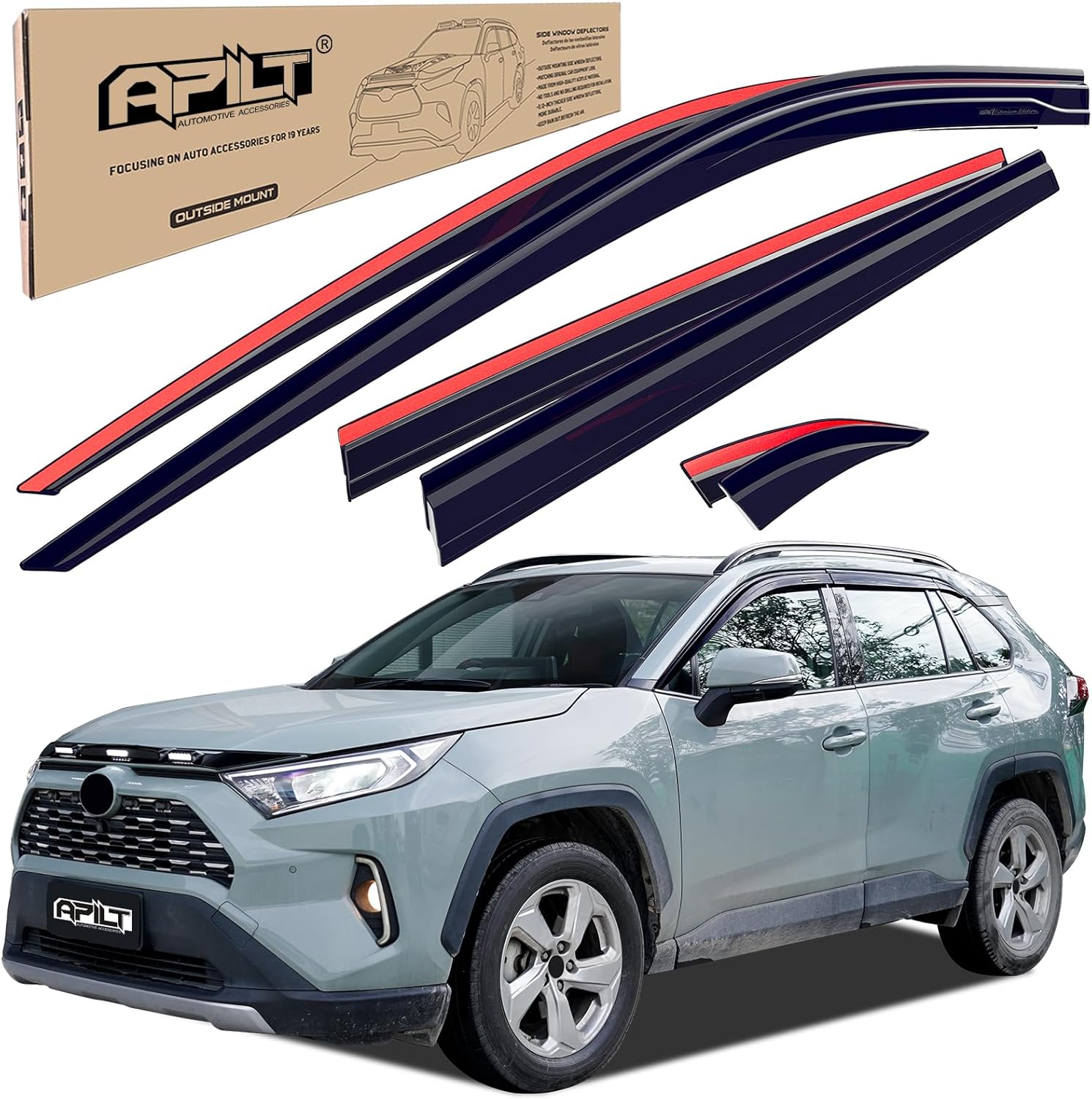 Outside-Mount Rain Guards Window Visors for 2019-2025 Toyota RAV4 Full-Size Wind Vent Deflectors Car Accessories Dark Smoke 6-Piece Set with Thicker and Waterproof Steps Medium?2019-2025 Toyota RAV4?
