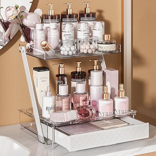 Z-Shaped Bathroom Countertop Organizer – 2-Tier Vanity Organizer with Sliding