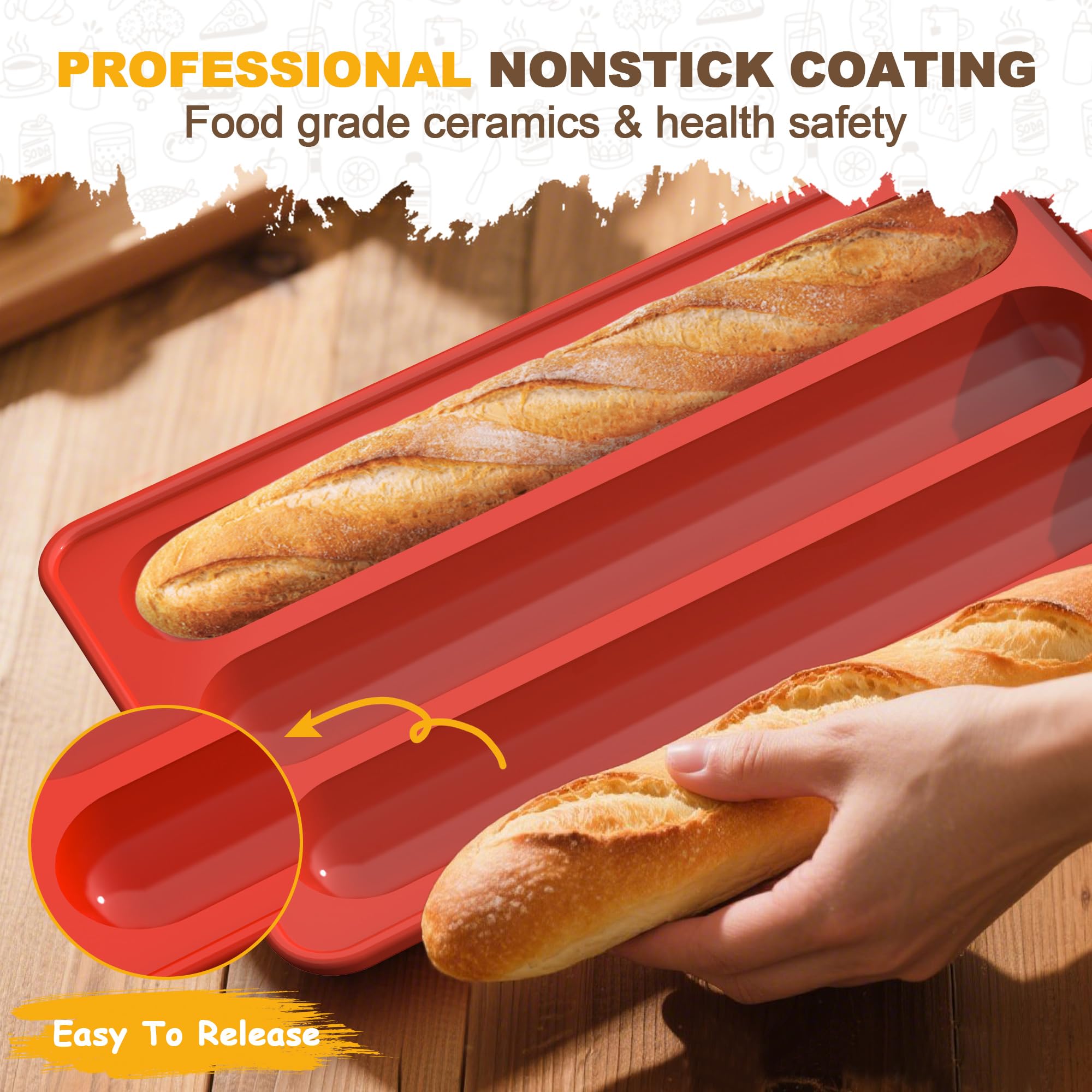 Baguette-Brotpfanne, Premium-Antihaft-Brotbackform, 3 Brote, Baguette-Pfanne mit Deckel, gleichmäßige Erwärmung für Sauerteig, italienisches Brot, perfekt für die Erzeugung knackiger, goldbrauner