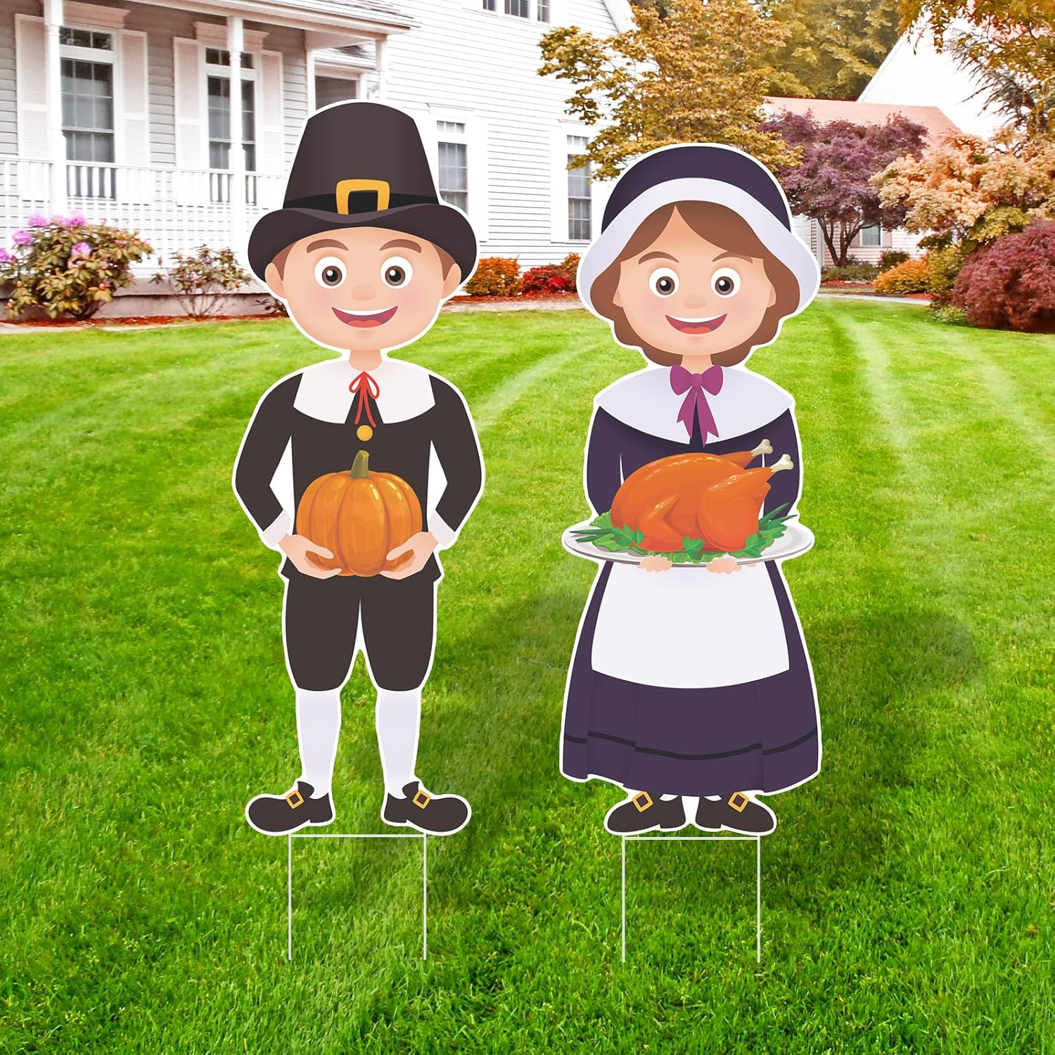Arosche Large Thanksgiving Yard Signs 2pc with Stakes
