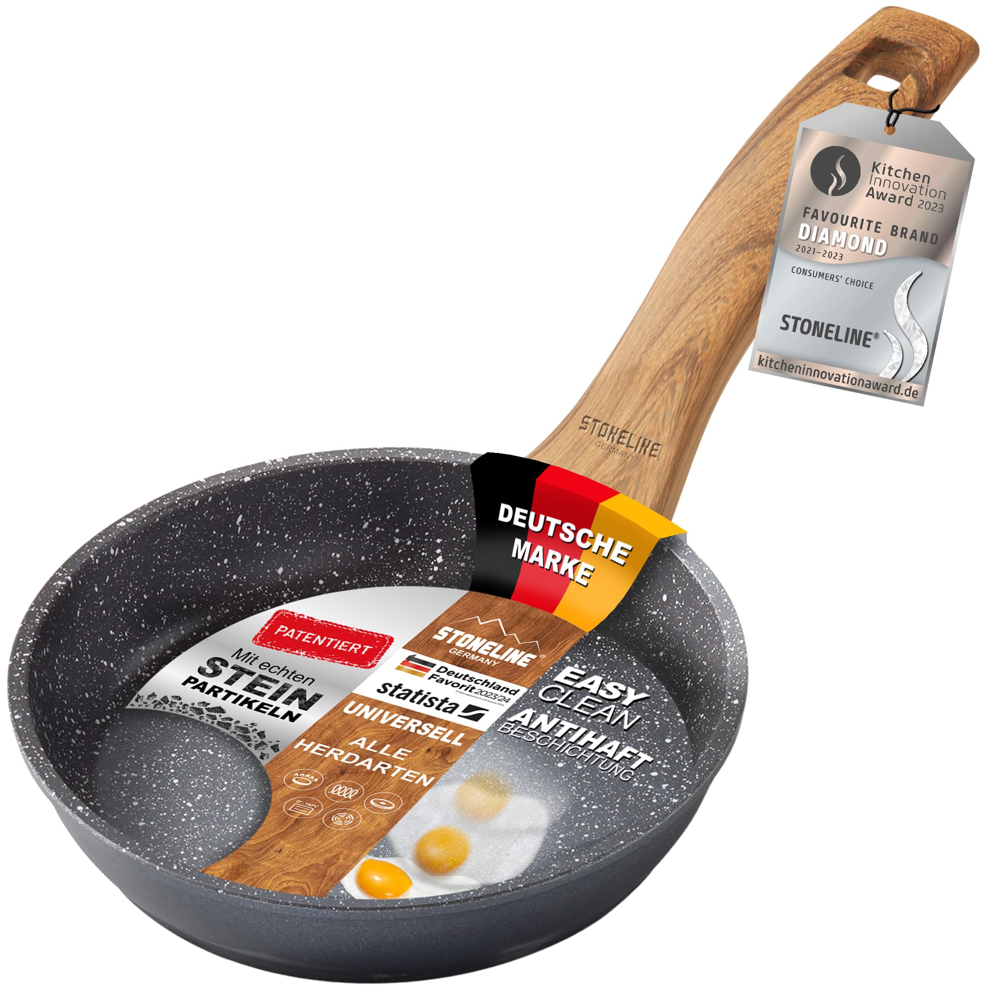 STONELINE “Back to Nature” - Padella antiaderente con vere particelle di pietra, 16 cm, adatta a tutti i piani cottura inclusi quelli ad induzione, cottura senza grassi