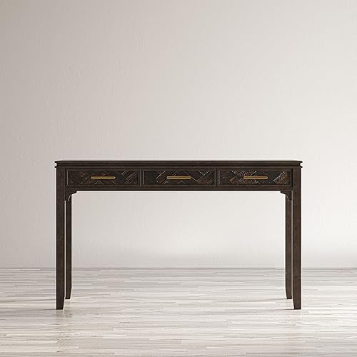 Miniatura 42 de Jofran Inc. Gramercy Chevron Mid-Century Moderno escritorio de carga USB de tres cajones Blanc,Platinado,Dark