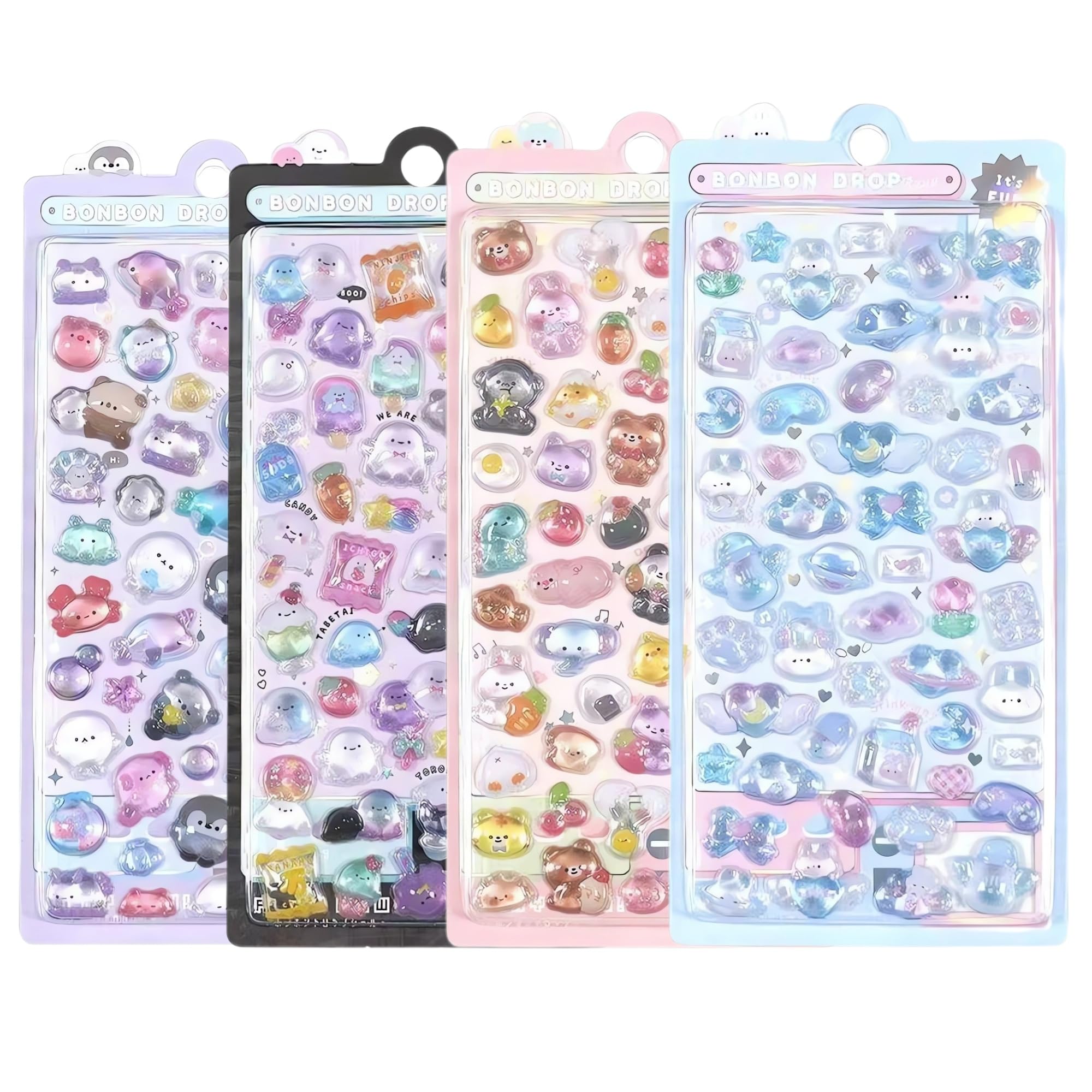 Cute Puffy Stickers, Kawaii 3D Sticker for Kids, 4 Sheets Tiny Fruit Animal Candy Food DIY Stickers for Phone Case Scrapbook