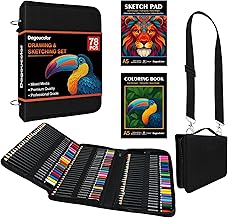 Colors Pencil Shoulder Bag, 76 Pencils Drawing Kit, Drawing Set with 3-Color Sketchbook & Coloring Book, Art Supplies For Beginner Artists Professional Media