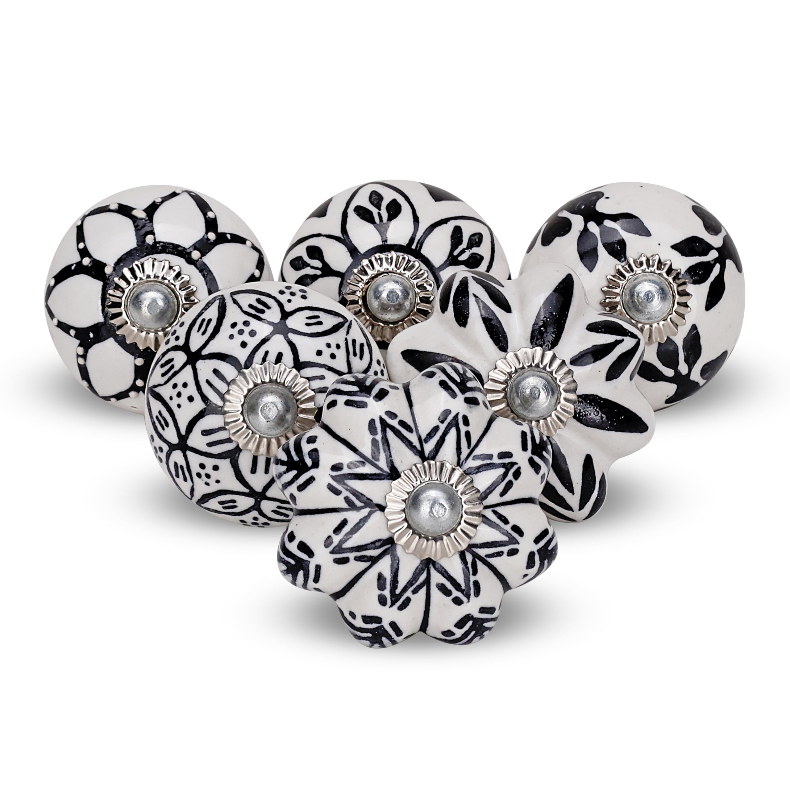 FURNISHFUL FINESSE Black Cabinet Multicolor Assorted Ceramic Drawer Pull Handle Kitchen Cupboard Wardrobe Knob Boho Room Decorative Furniture Hardware Dresser Drawers Knobs-Pack of 6