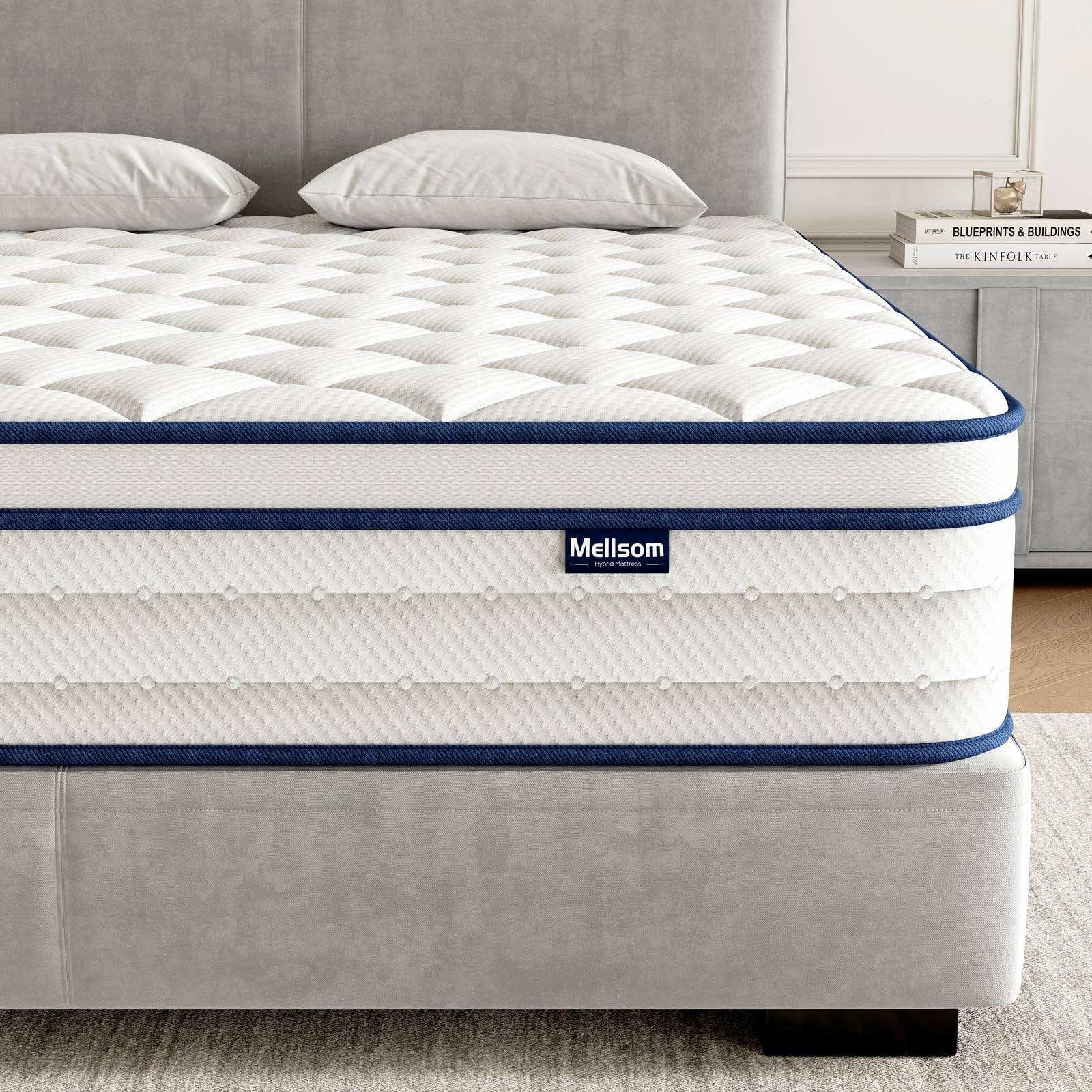 Mellsom King Mattress 5FT, Memory Foam and 7-Zone Pocket Spring Orthopedic Hybrid King Size Mattress In a Box, Medium Firm Feel for Pressure & Back Pain Relief, 150x200x25cm
