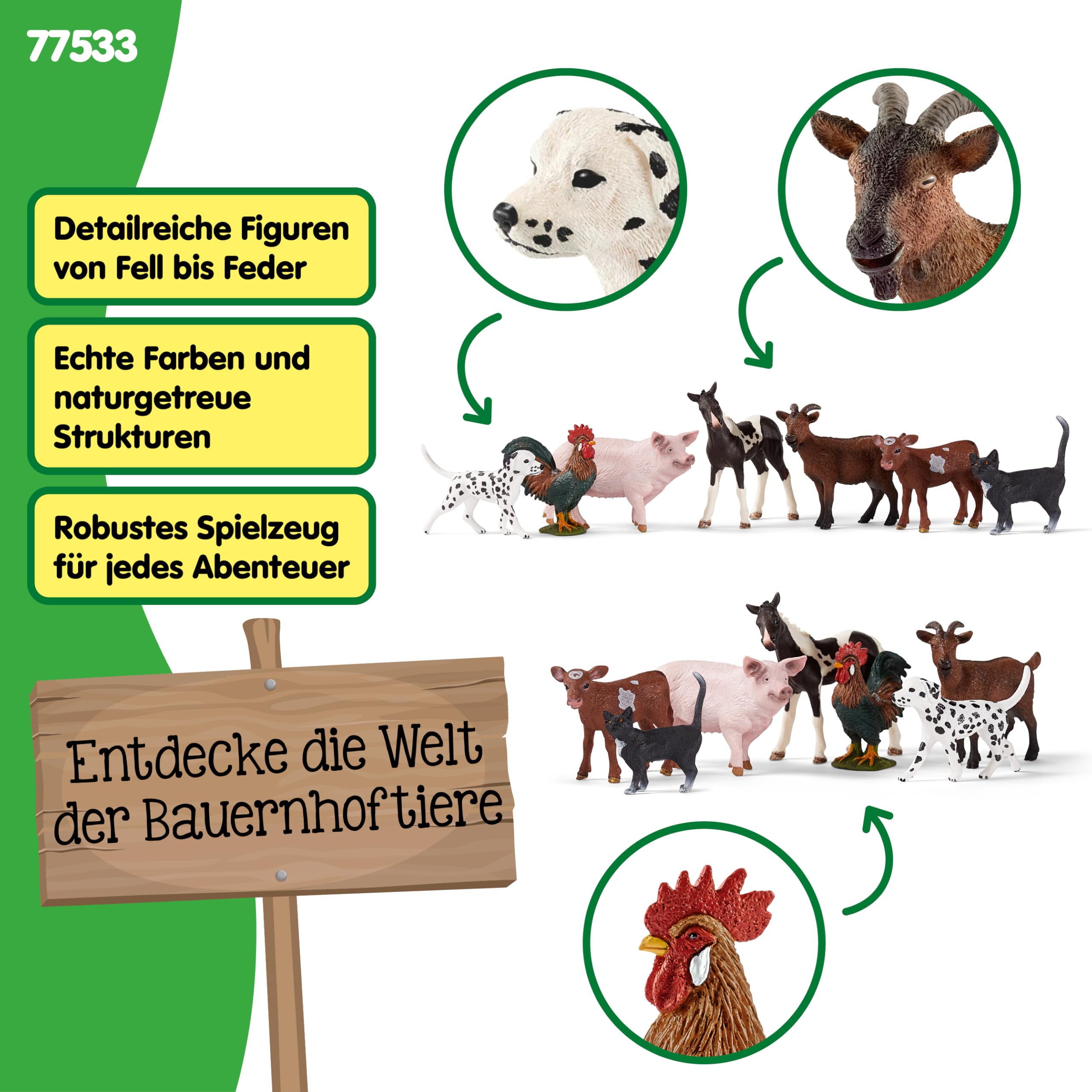 Schleich Farm World | Bauernhof Tiere Set 77533 mit Hund, Katze, Schwein, Ziege, Kuh, Pferd und Hahn | detailliertes Spielset aus 7 Teilen | Bauernhof Spielzeug ab 3 Jahre | exklusiv bei Amazon