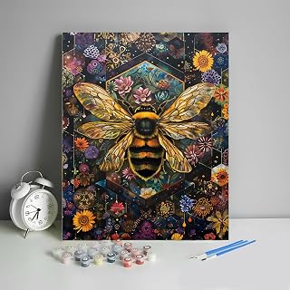 HULDFRDA Paint by Numbers Kit for Adults Flowers Bee Paint by Number Garden Flower Paint by Numbers for Adults Colorful Adult Painting by Numbers DIY Color by Number Decoration,16x20 Inch