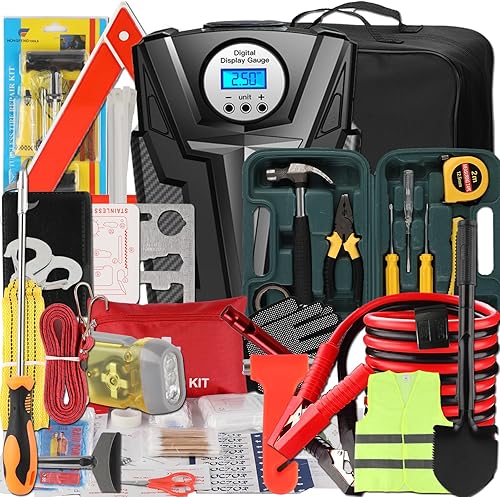 Miniatura 1 de kewen Kit de emergencia para automóvil, asistencia en carretera, kit de emergencia para coche, cables de arranque, esenciales para viajes por
