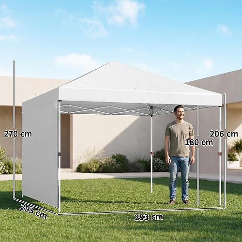 Outsunny Folding Gazebo 3 x 3 m, Pop-Up with Side Wall, Garden Gazebo with UPF50+ Protection, Central Push, Height Adjustable, Carry Bag, Gazebo for Camping, Outdoor, White - 7