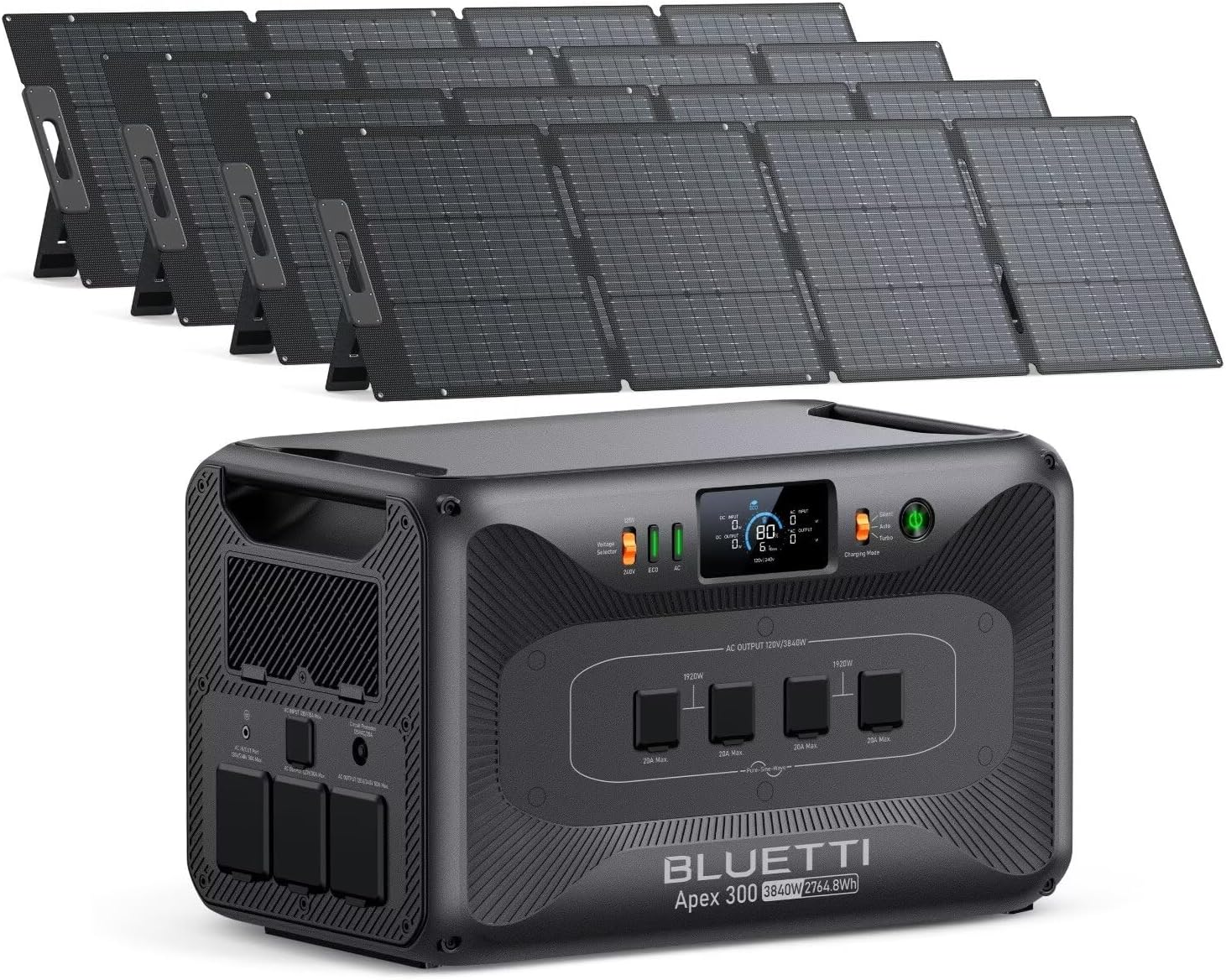 BLUETTI Apex 300 Photo voltaic Generator (2025 New) with 4 200W Photo voltaic Panels, 2764.8Wh LFP Battery Backup with 6 3840W AC Shops (7680W Surge), 120V/240V Twin Voltage, Splendid for Tenting and Off-Grid Residing