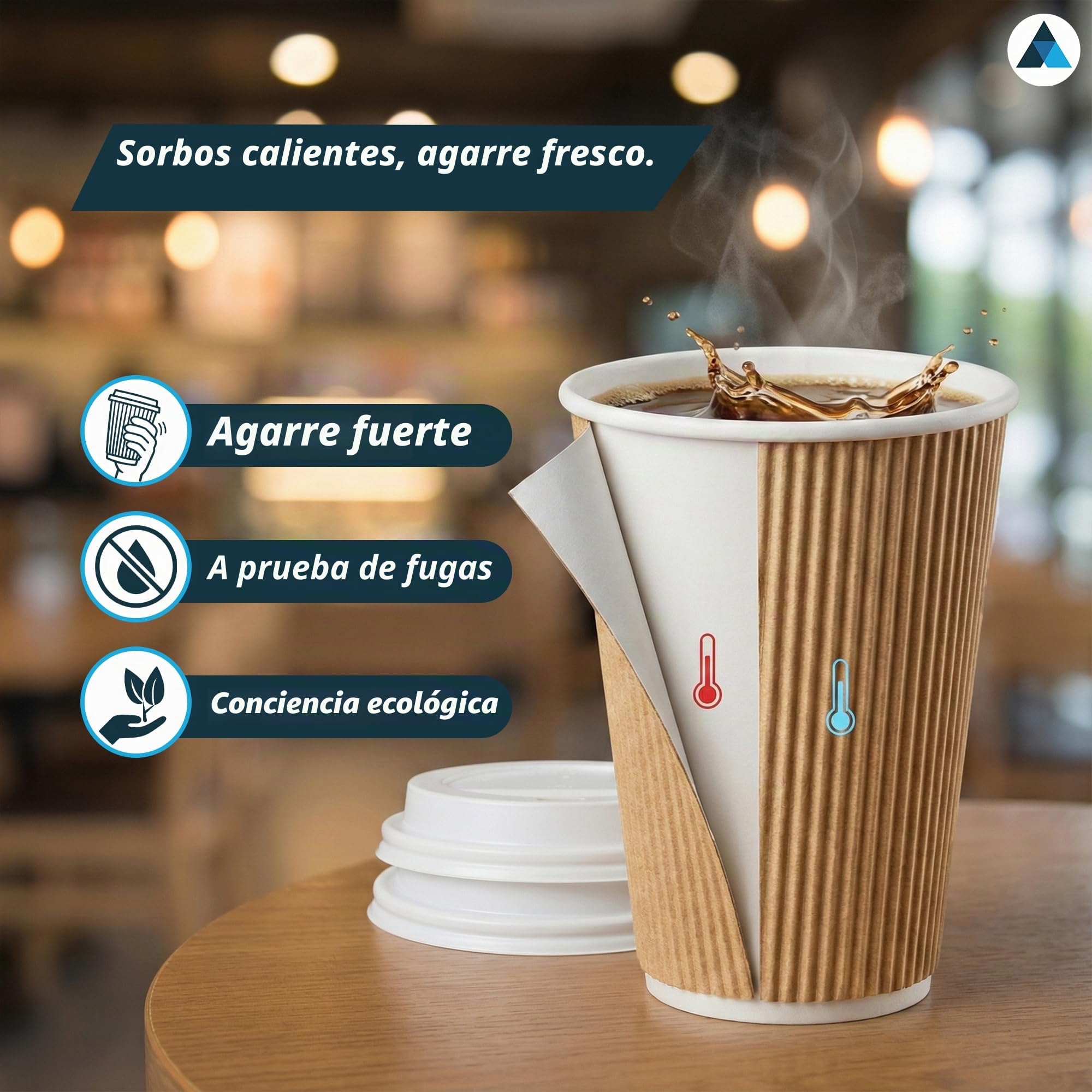 Tazas de café onduladas de 16 onzas con tapas, vasos de papel desechables para llevar, café o bebidas calientes, marrón, 50 unidades