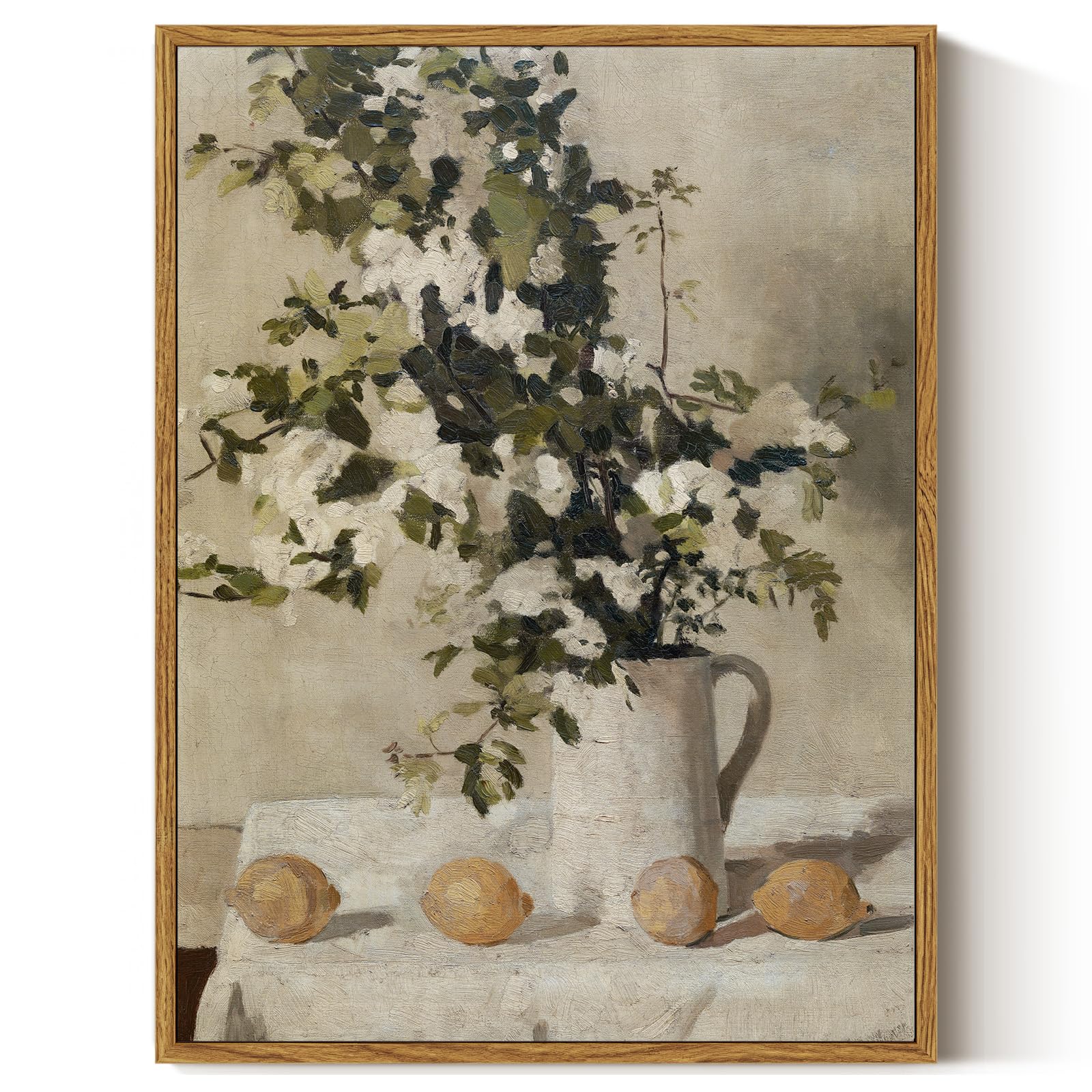ARPEOTCY Framed Canvas Wall Art Prints, Bathroom Kitchen Shelf Decor, Flowers Lemons Paintings Wall Decor, Vintage Decor for Bedroom Living Room Hallway Table, Aesthetic Room Decor, 30x40cm