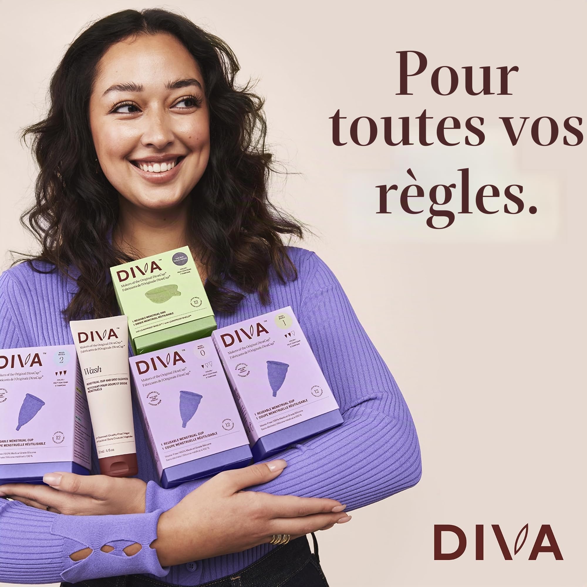 DivaCup Menstrual Cups Modèle 2. 100% Silicone de Qualité Médicale. Alternative Sûre et Sans Fuite aux Serviettes Hygiéniques et aux Tampons.