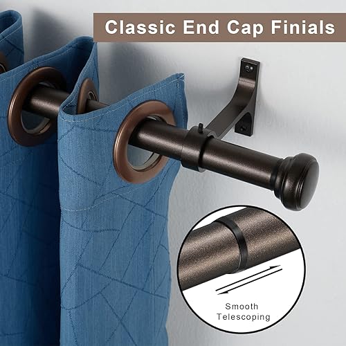 Miniatura 2 de Barra de cortina pesada, barra de cortina ajustable de 1 pulgada para ventanas de 28 a 48 pulgadas con tapa redonda, barras de cortina de montaje en